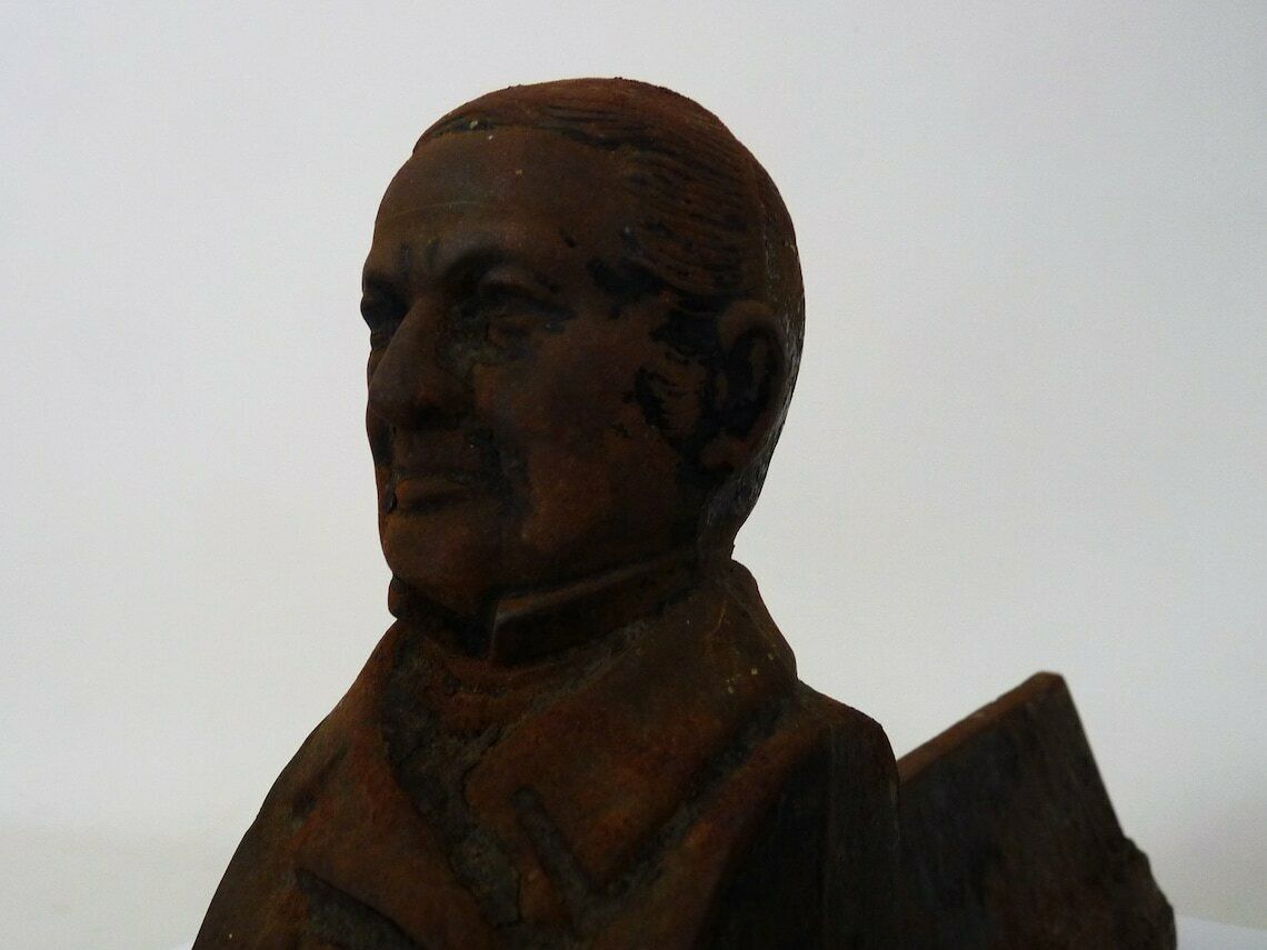 Pair Of Cast Iron Fireplace Andirons Portrait Adolphe Thiers (President France). France 19th Century. photo Home Fixtures