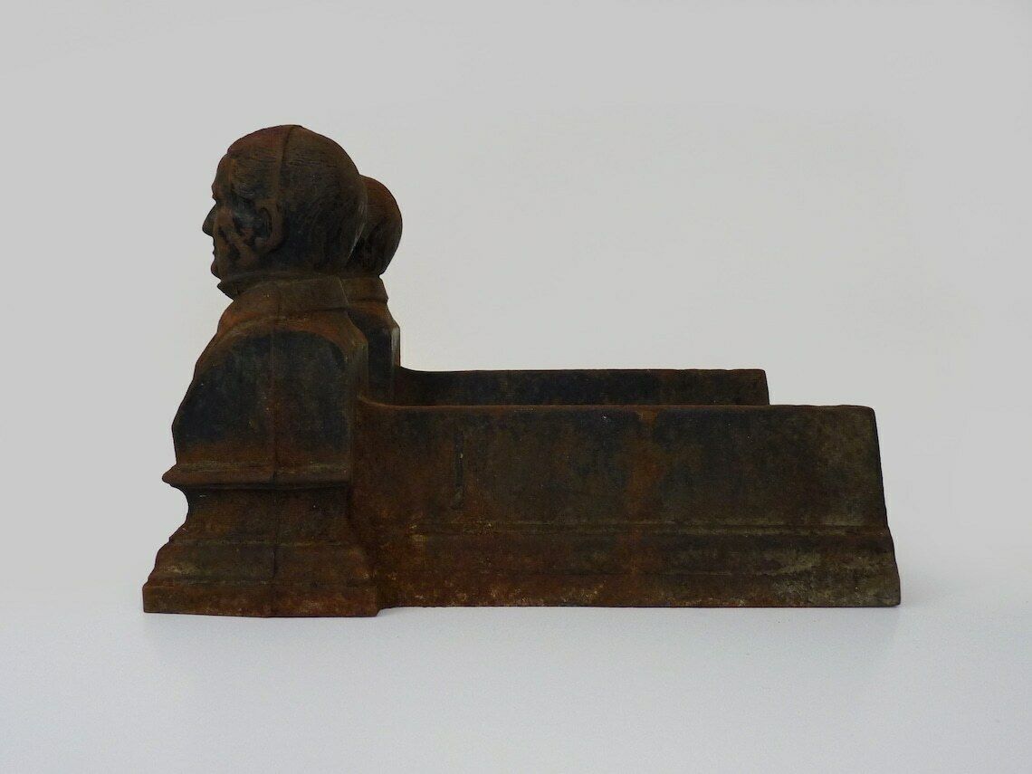 Pair Of Cast Iron Fireplace Andirons Portrait Adolphe Thiers (President France). France 19th Century. photo vinterior