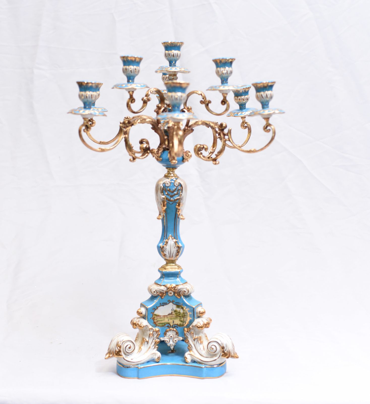 1275.0 Pair Porcelain Candelabras   French Sevres Gilt Candelabrum photo
