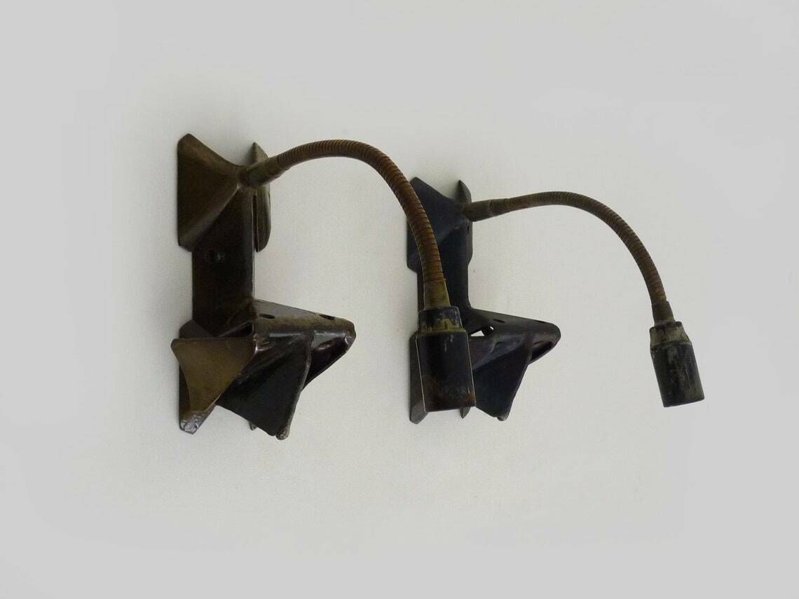 Pair Of Cast Iron Wall Sconces With Articulated Arm, Dog Shape
