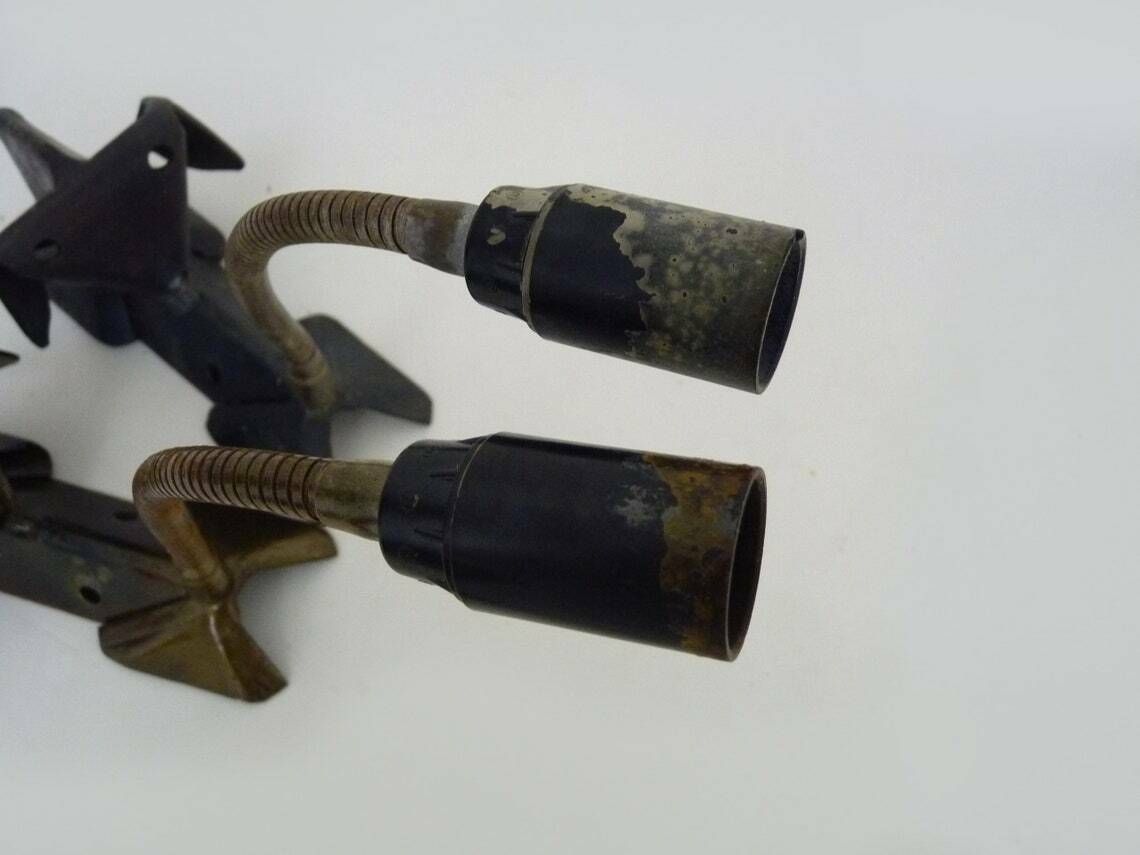 Lighting Pair Of Cast Iron Wall Sconces With Articulated Arm, Dog Shape photo