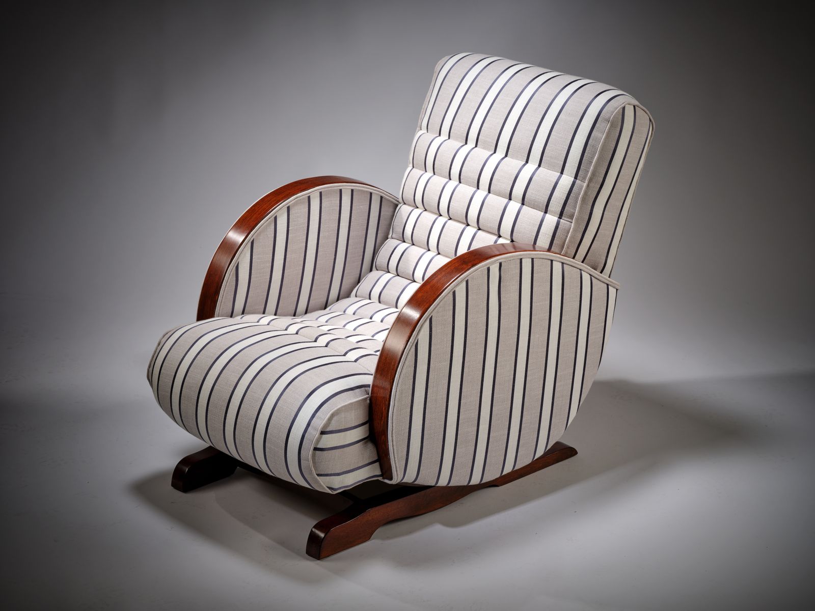 The Deco Modernist 'Maritime Gentle Rocker' Fluted Back Rocking Armchair, England Circa  1930's