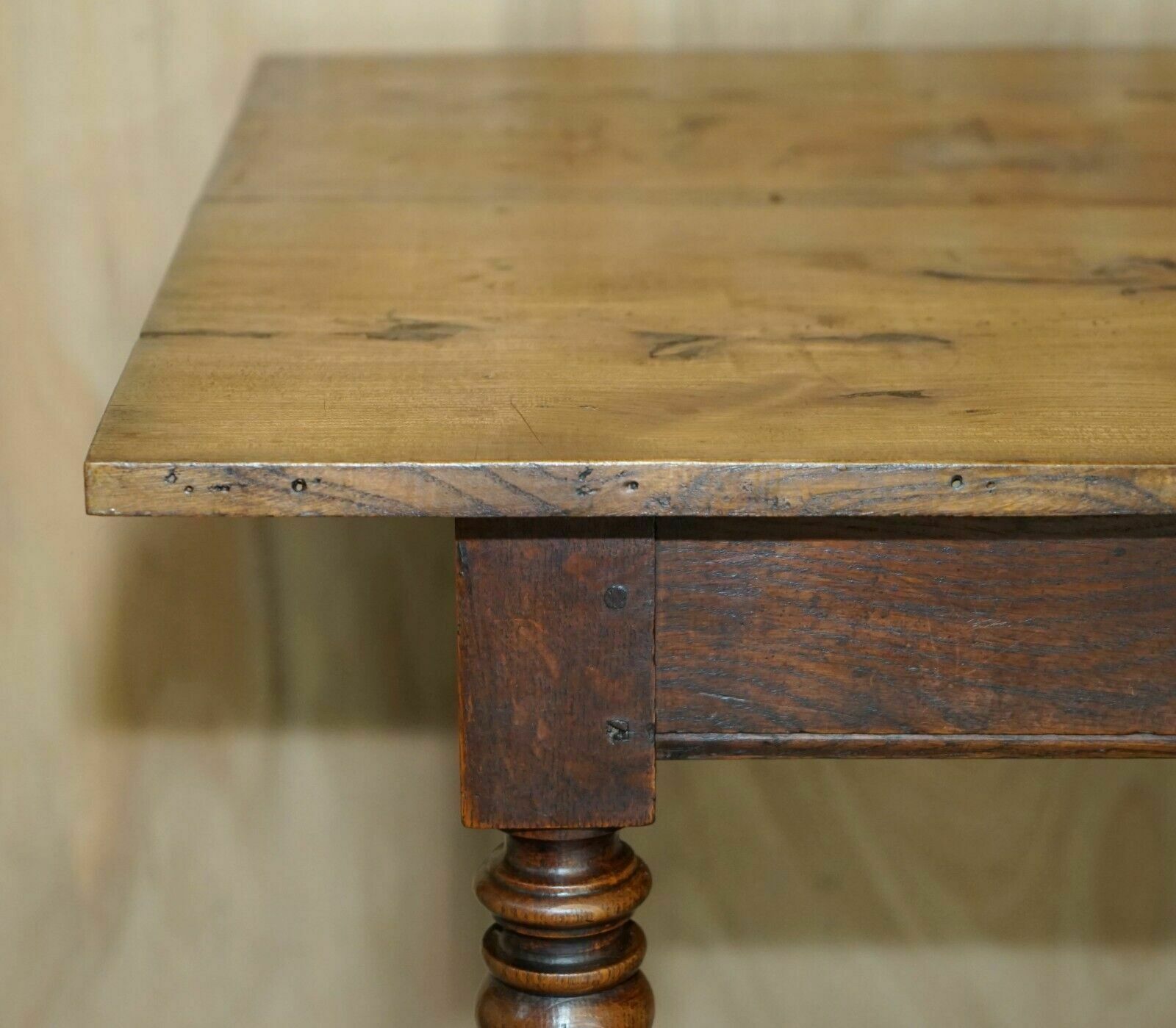 Antique French Two Plank Top Farmhouse Burr Fruitwood Refectory Dining Table photo 4950.0