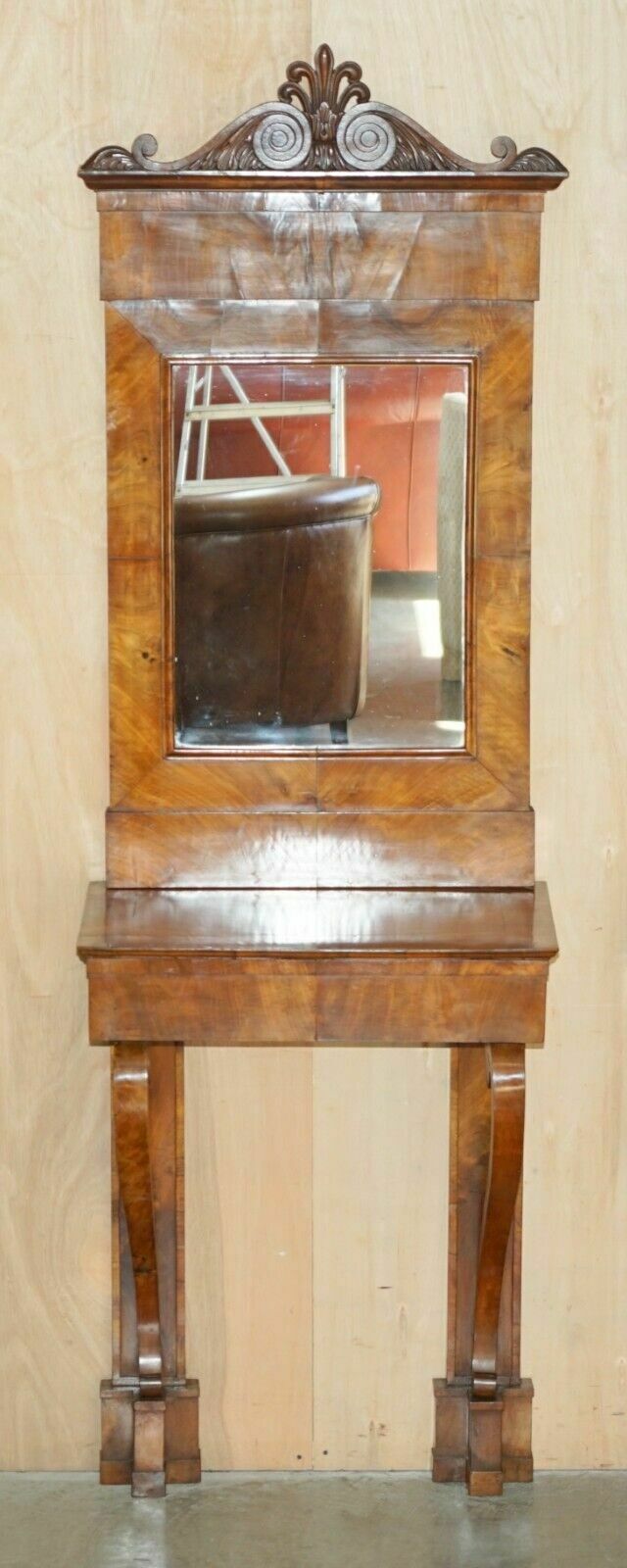 Pair Of Fully Restored Antique Circa 1815 Regency Walnut Console Tables & Mirror photo for sale