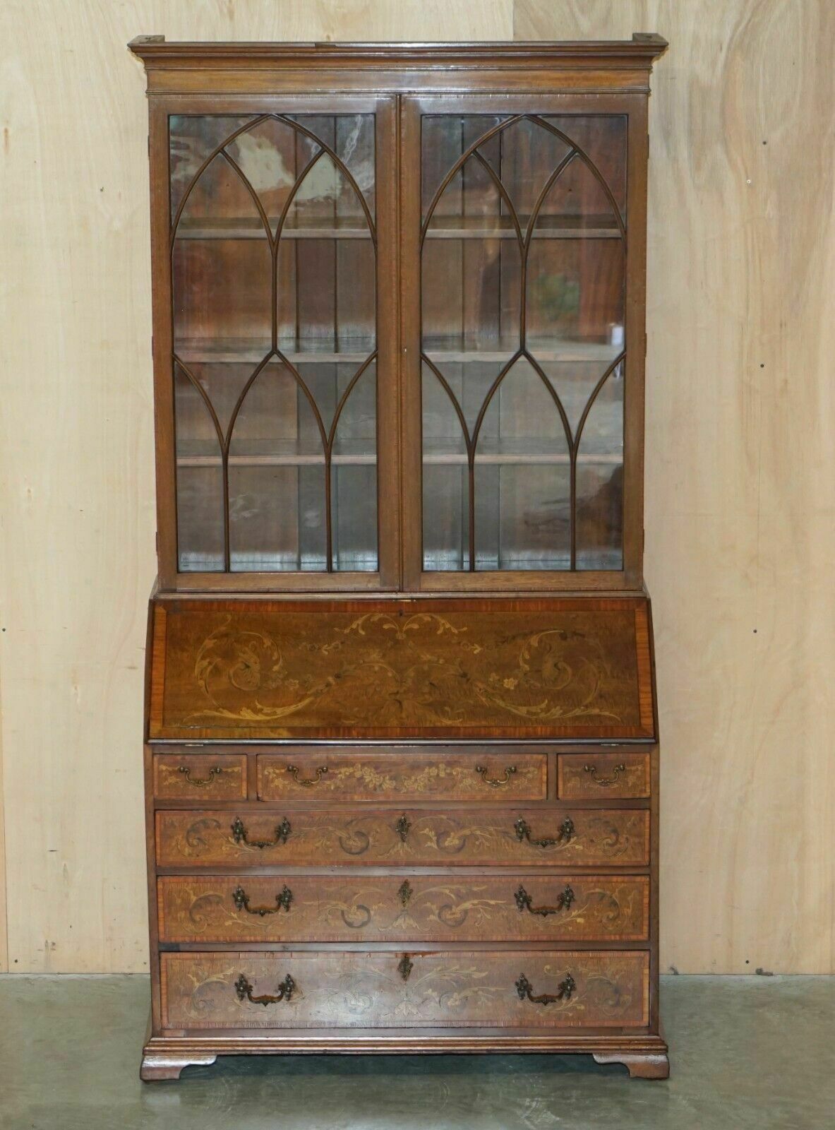 Stunning Antique Circa 1840 Sheraton Revival Library Bureau Bookcase On Drawers photo furniture