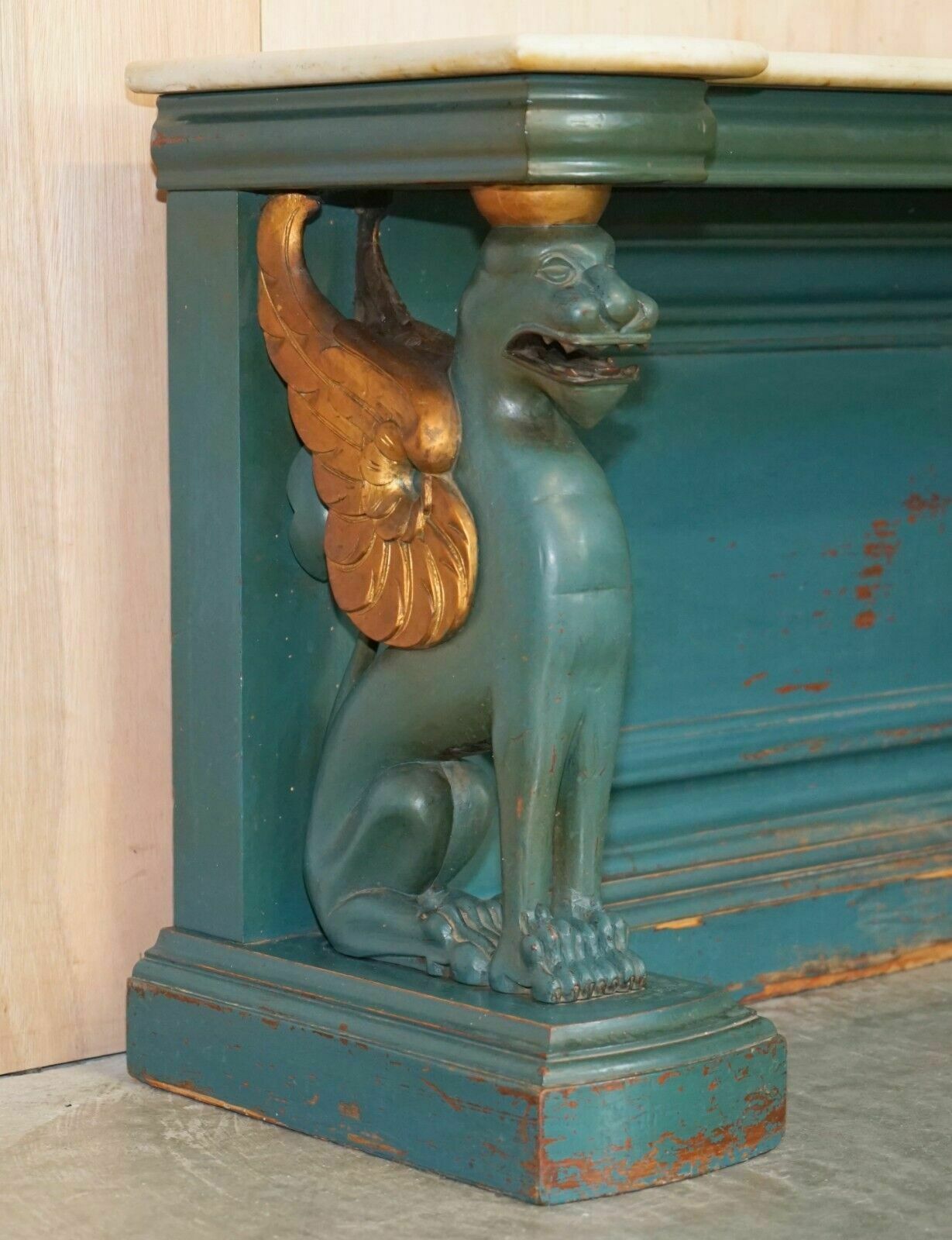 photo for sale Antique Circa 1880 Hand Carved With Griffin's, Carrara Marble Top Console Table