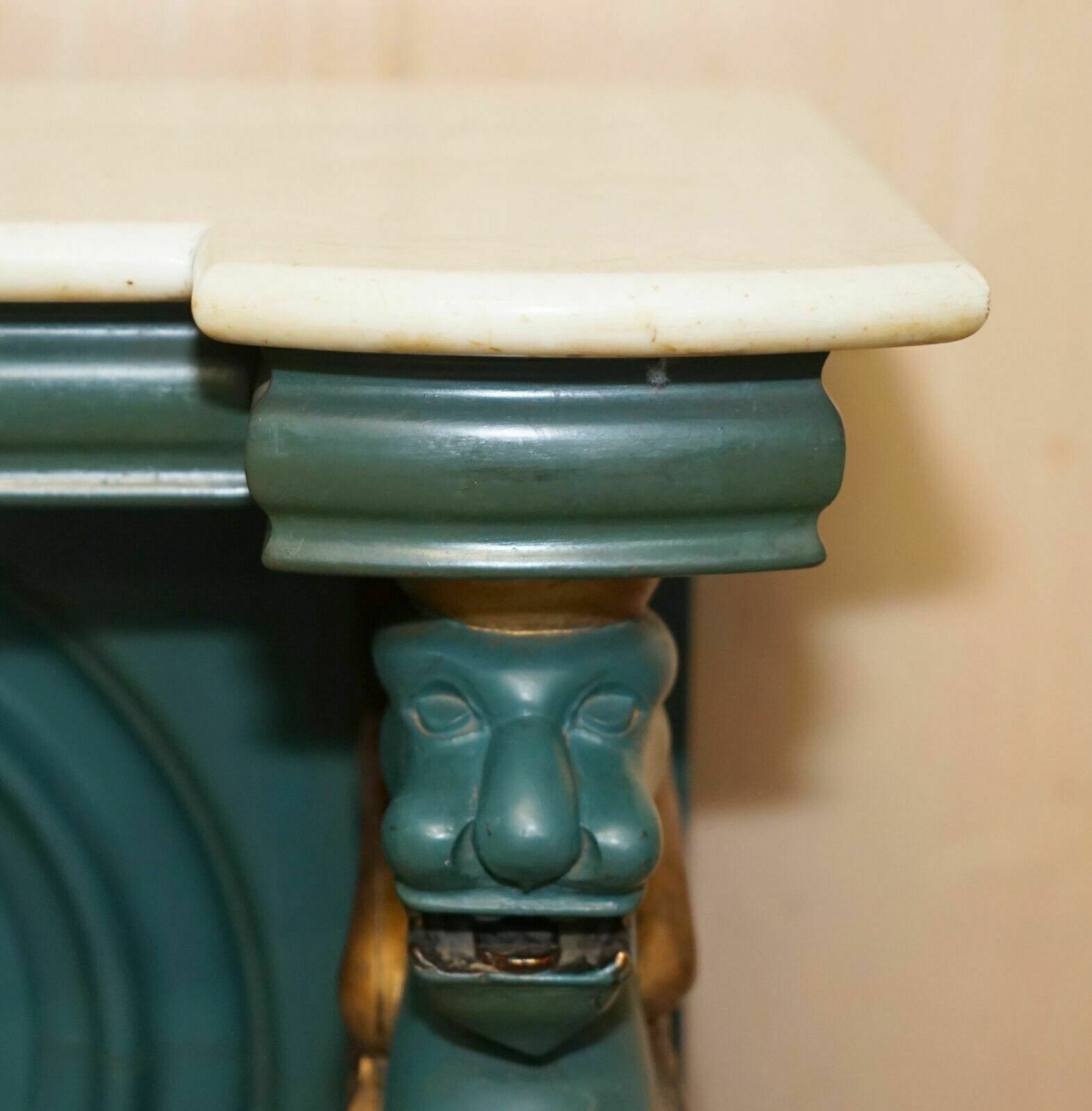 photo vinterior Antique Circa 1880 Hand Carved With Griffin's, Carrara Marble Top Console Table
