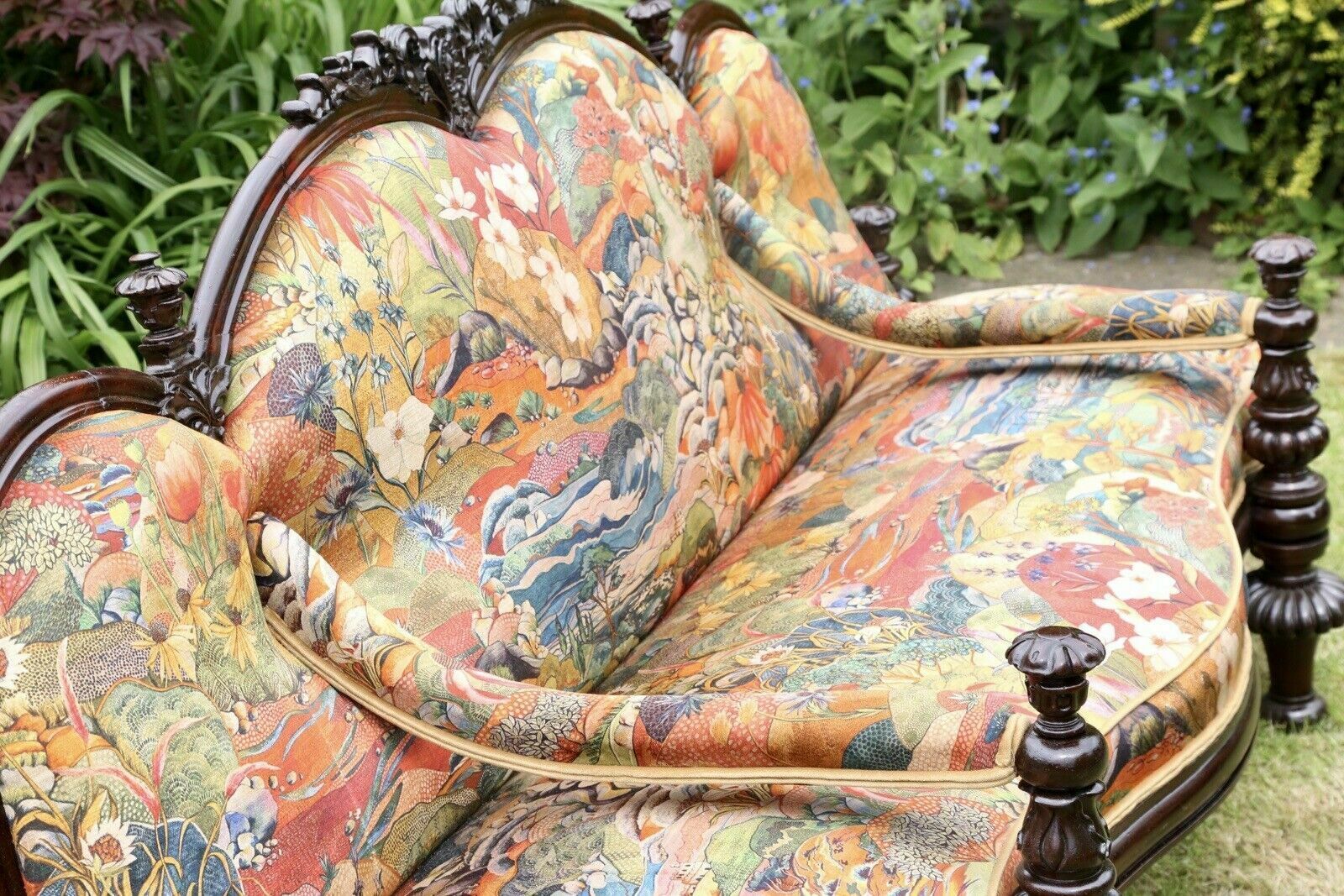 Fine Victorian Antique Rosewood Conversation Seat With Osborne & Little Fabric photo 5950.0