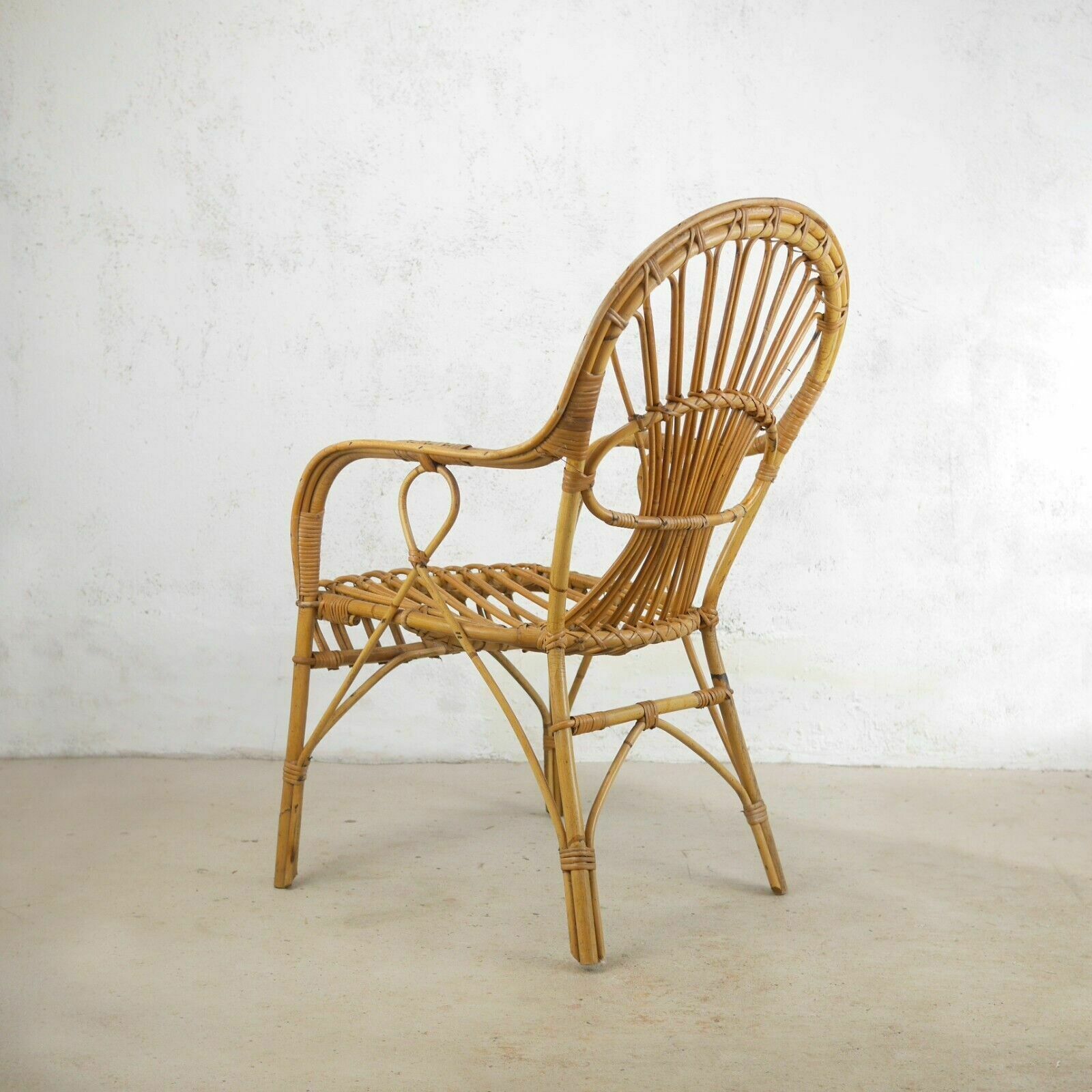 Vintage Mid Century Bamboo Cane Carver Chair Boho Tiki Franco Albini Style photo Furniture