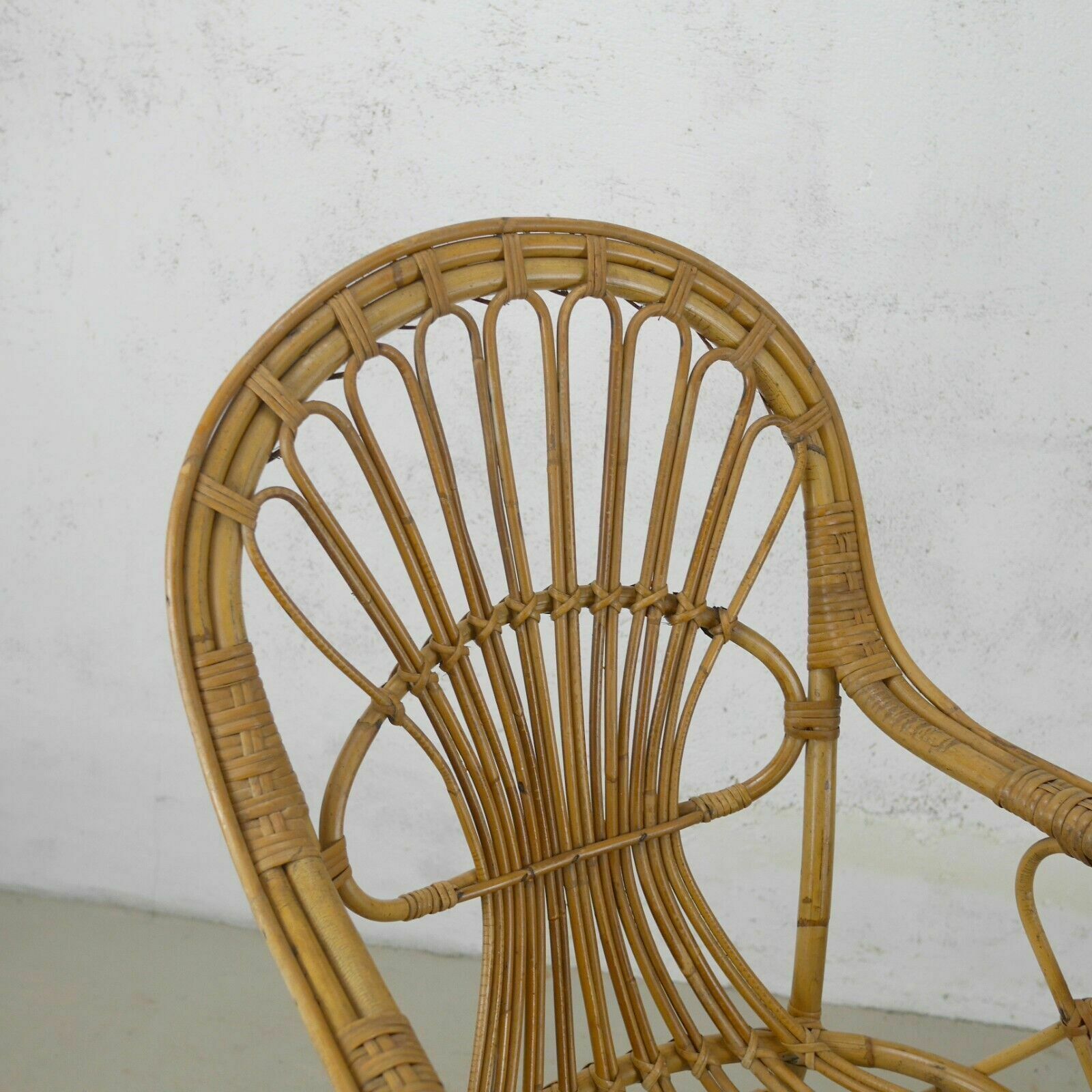 Vintage Mid Century Bamboo Cane Carver Chair Boho Tiki Franco Albini Style photo vintage