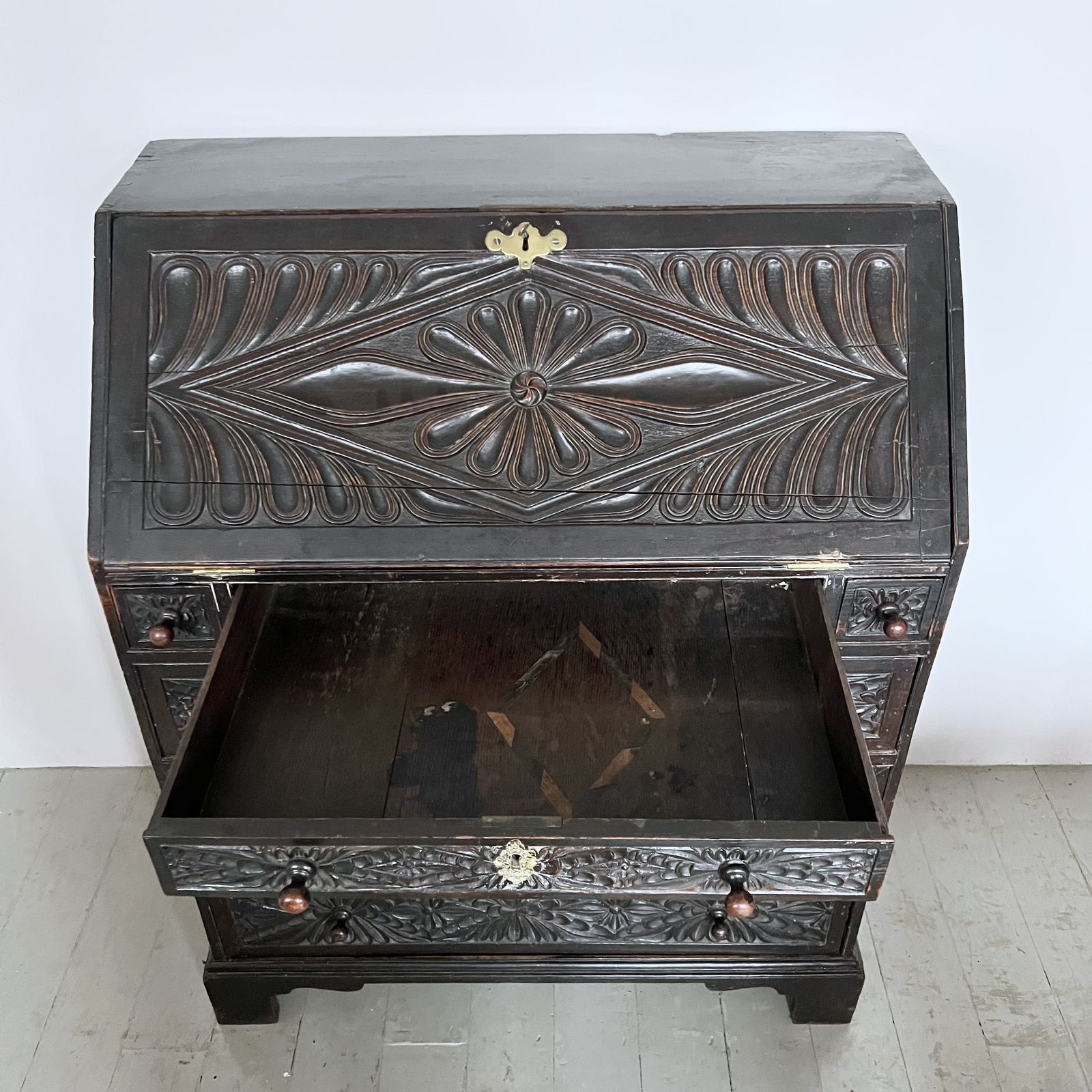 Late 17th Century Carved Ebonised Oak Bureau photo buy