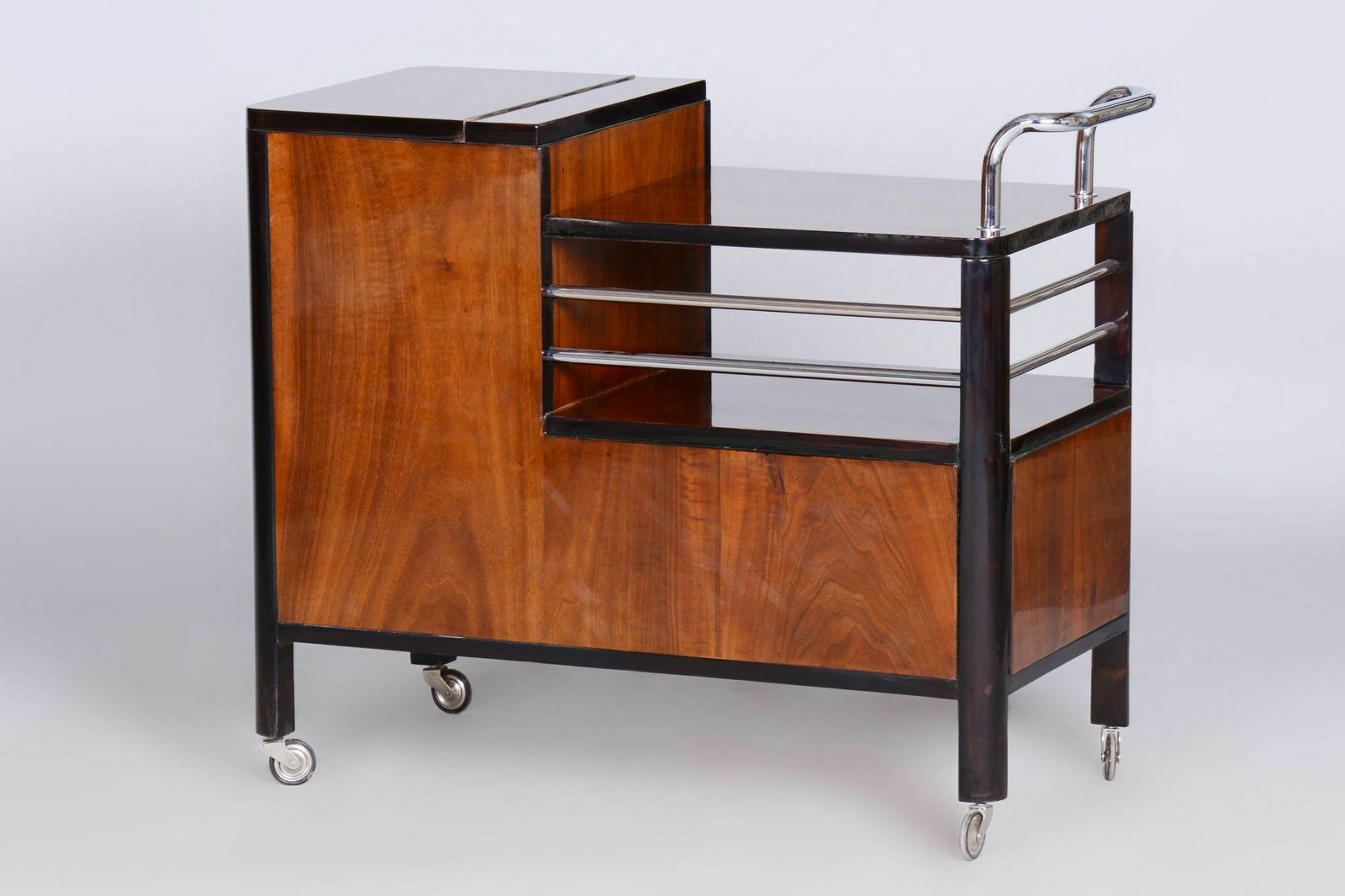 photo furniture Restored Artdeco Walnut Trolley By Thonet, Chrome Plated Steel, Czechia, 1930s