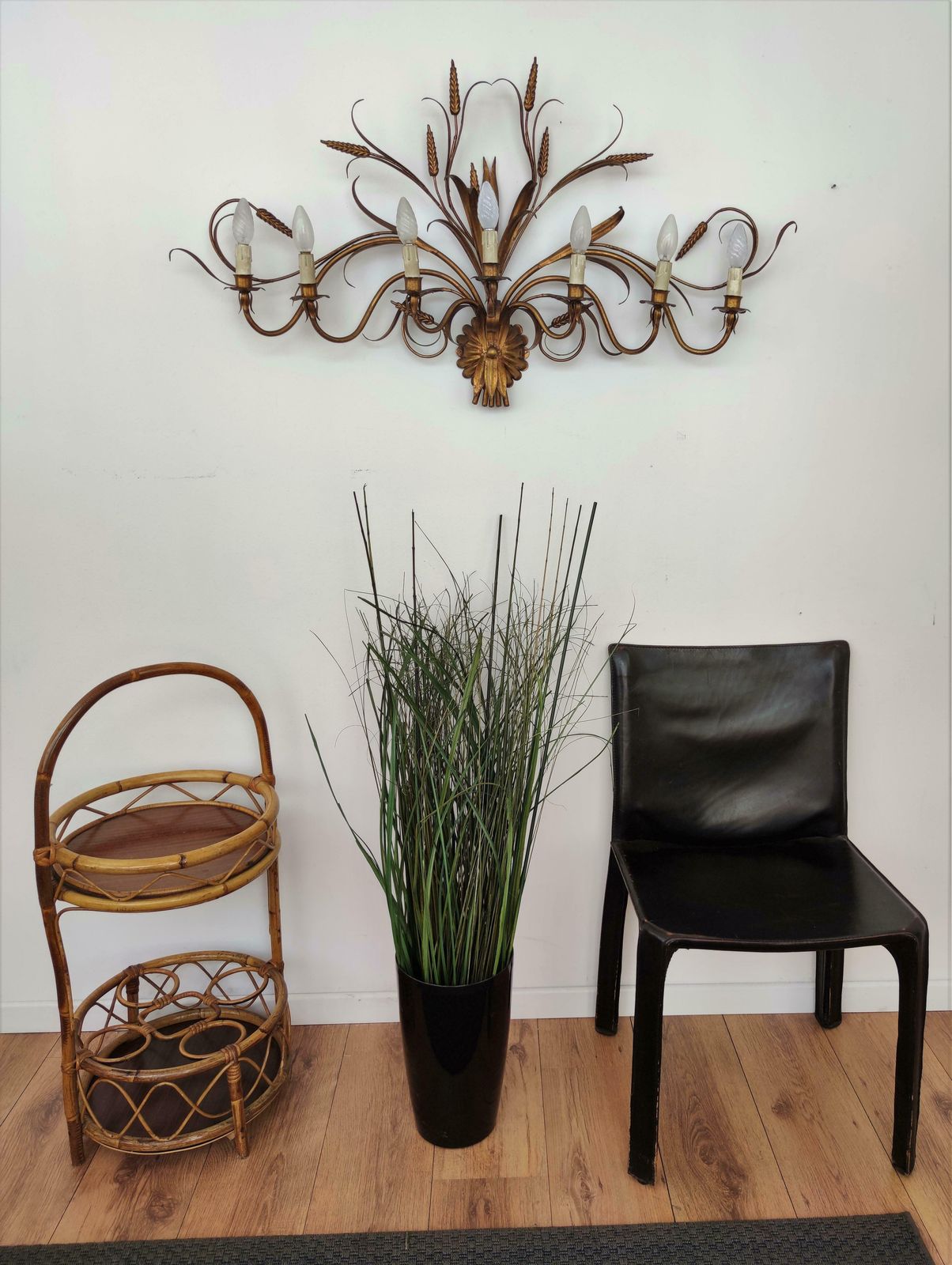 Italian Or French Mid Century Gilt Toleware Wheat Sheaf Wall Light photo furniture