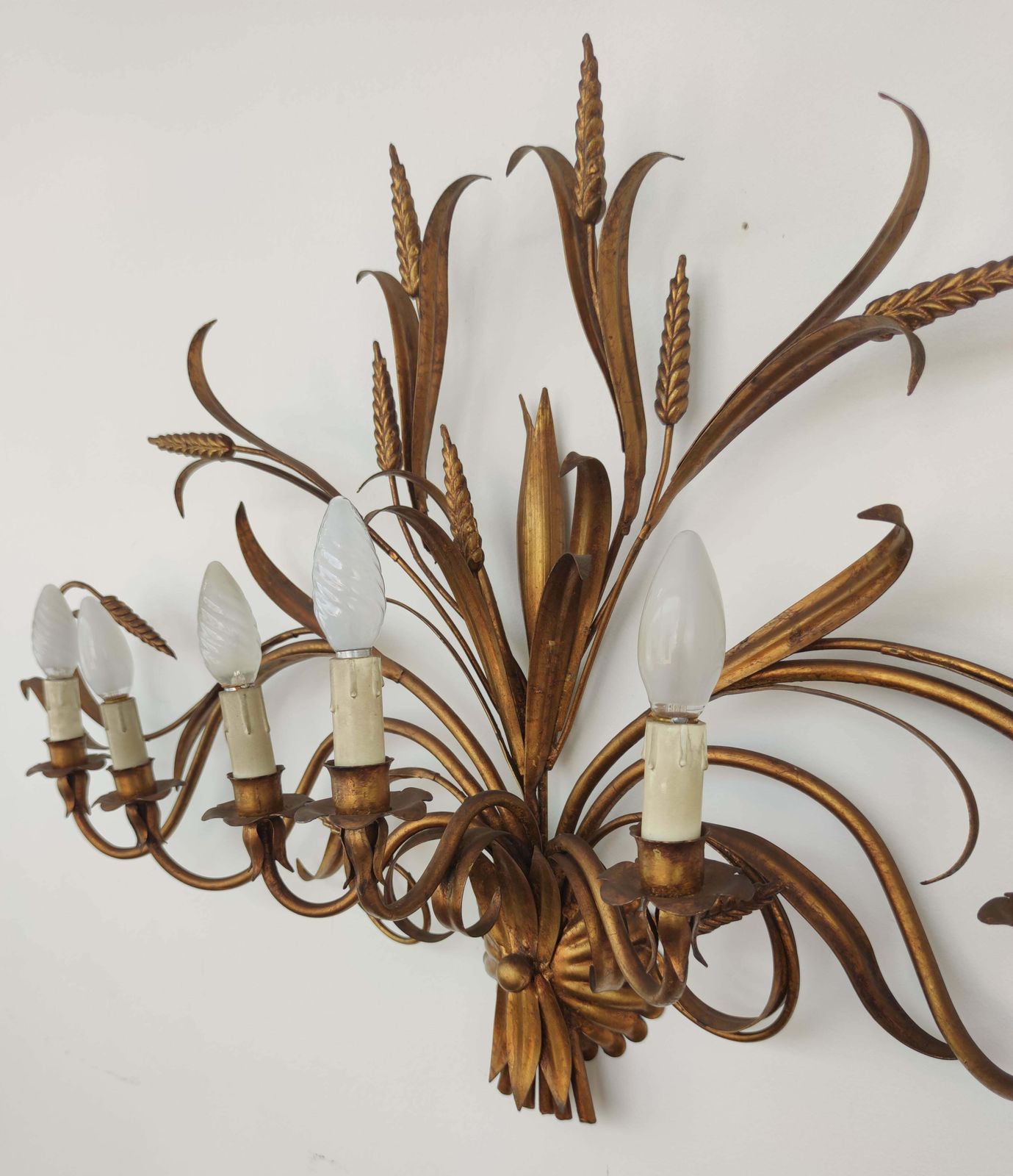 Italian Or French Mid Century Gilt Toleware Wheat Sheaf Wall Light photo buy