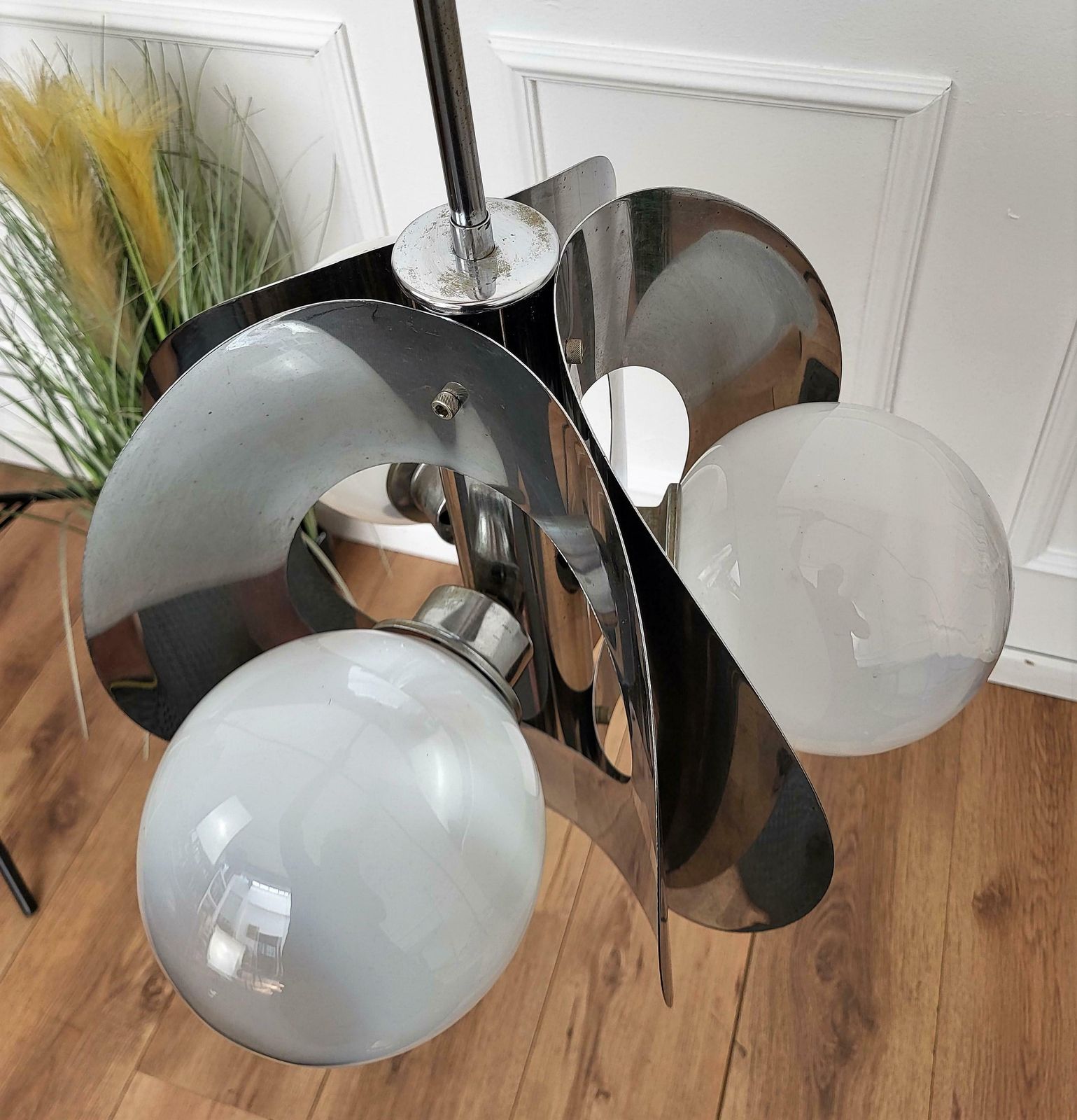 1960s Italian Spaceage Metal Glass Balls Pendant Suspension Hanging Light photo buy