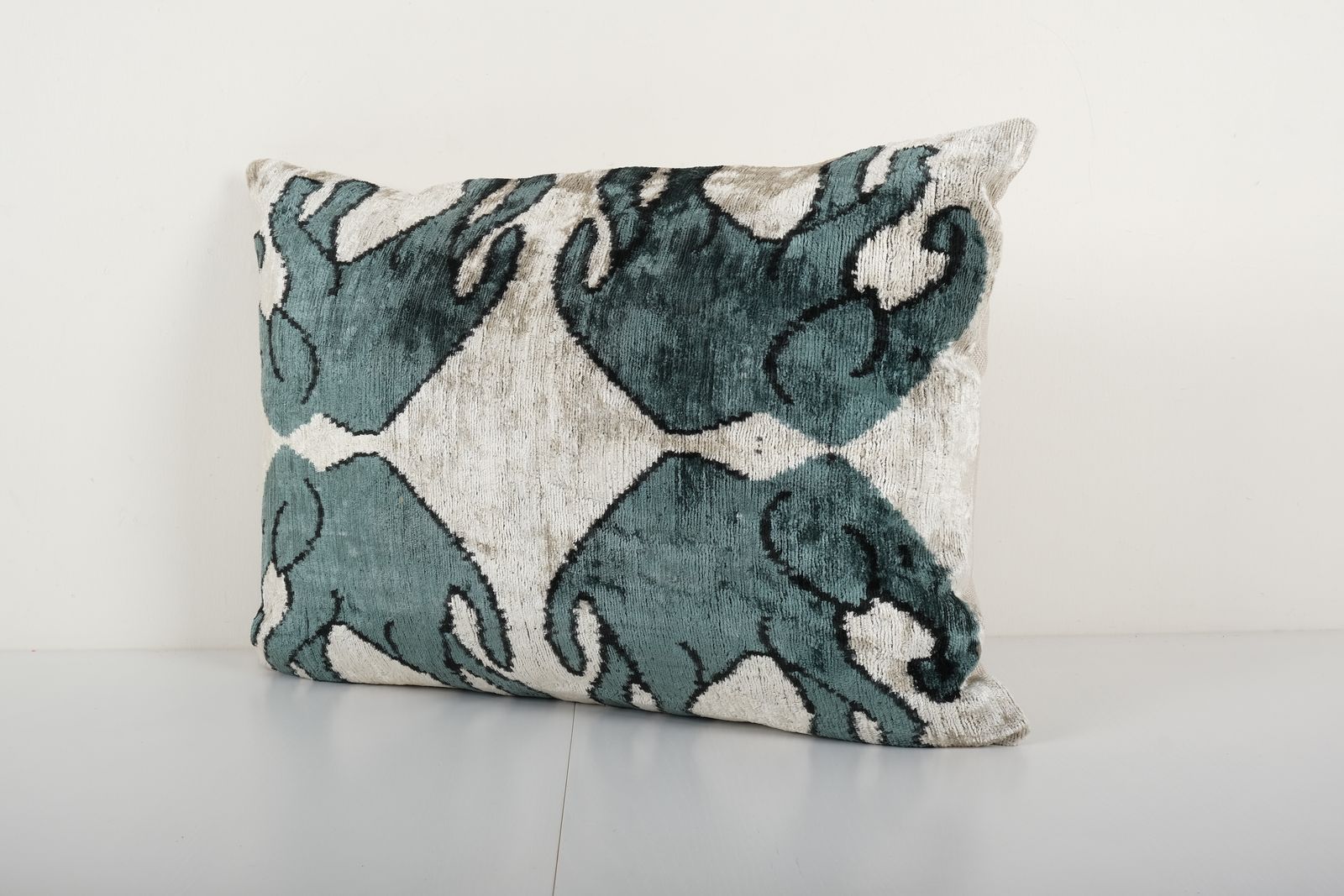 Ikat Elephant Pillow Cover   Animal Silk Ethnic Velvet Lumbar Pillow Cover   Ethnic Decorative Cushion 16'' X 22'' photo furniture