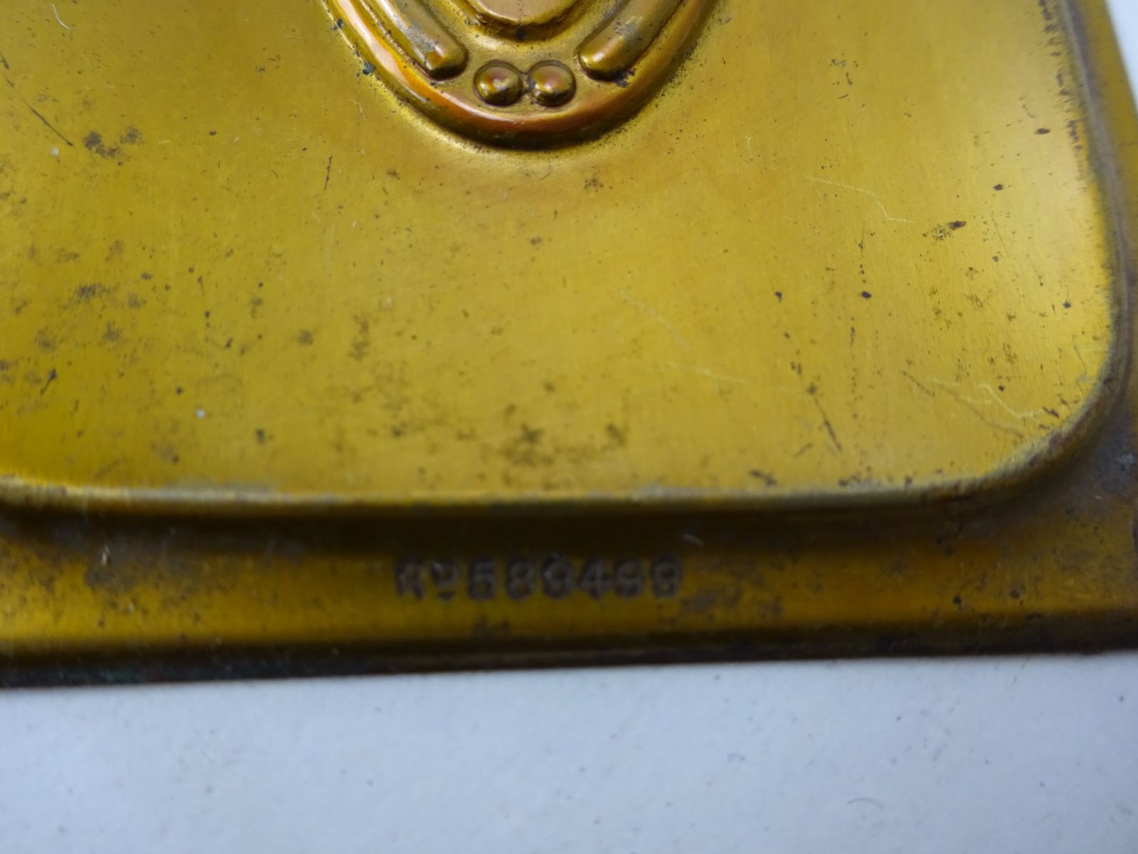Set Of 2 Reclaimed Pressed Brass Finger Plates Dated 1912 photo 70.0