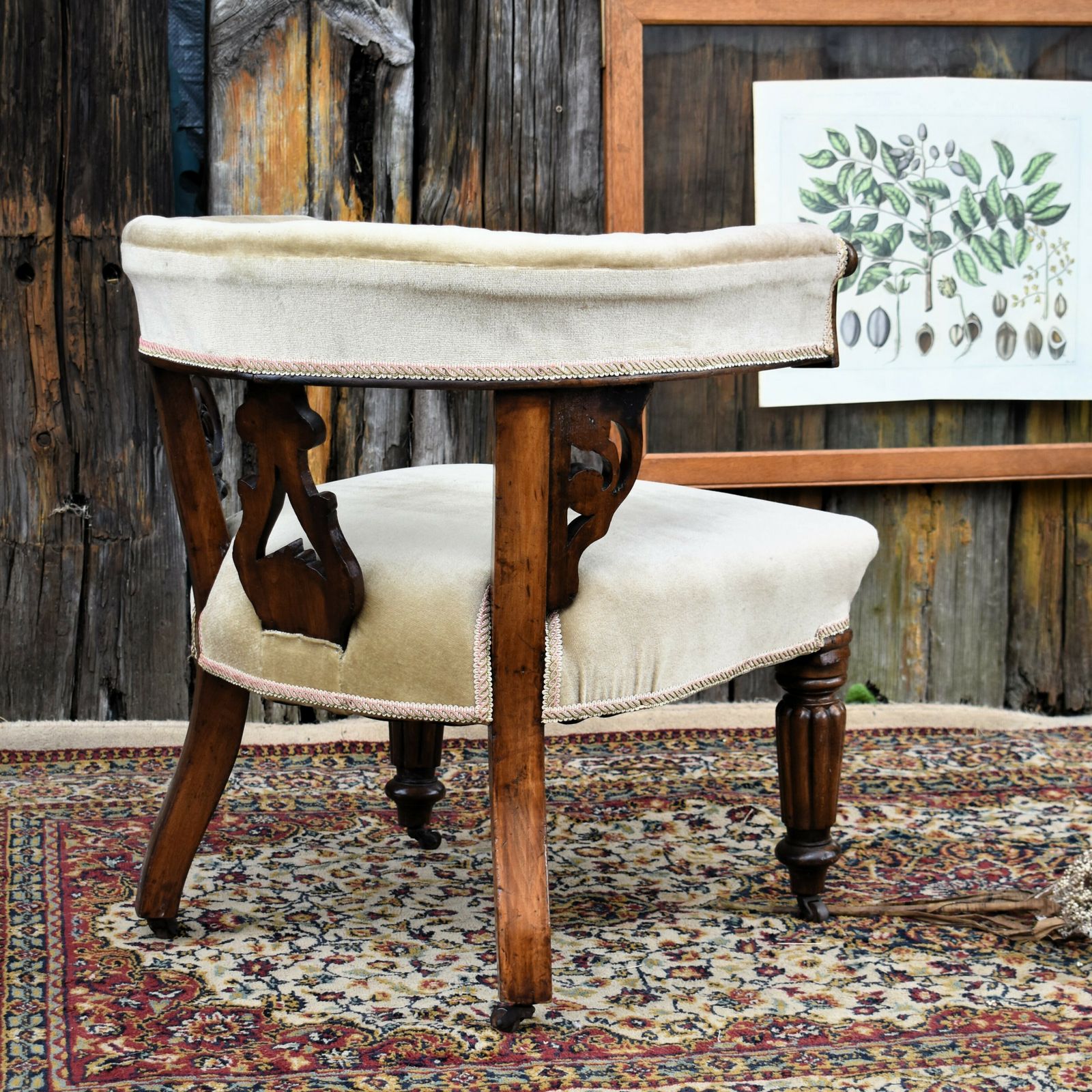 photo for sale Antique Victorian Mahogany Cockfighting Horseshoe Library Statement Arm Chair