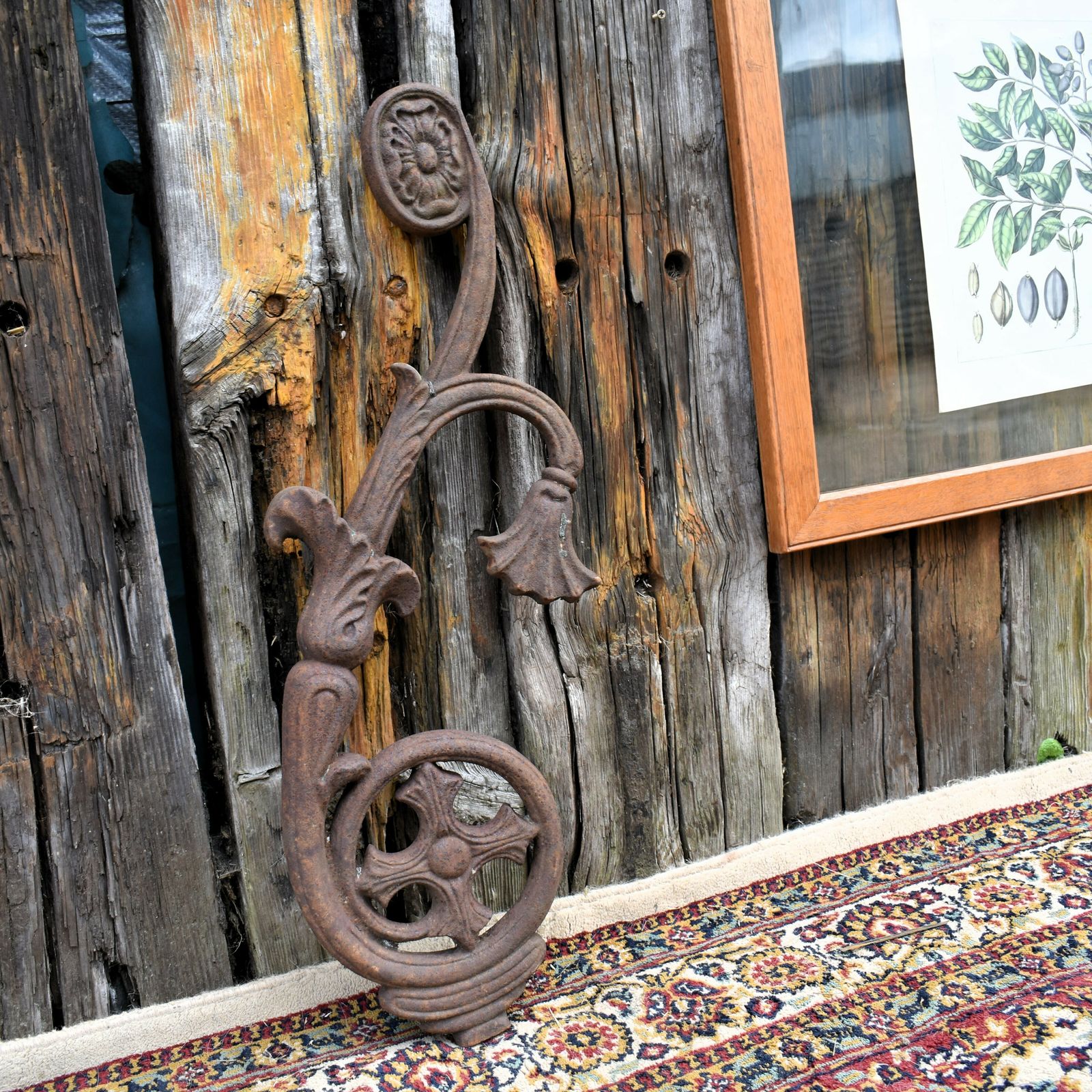 Antique Salvage Cast Iron Scroll Architectural Tudor Rose Garden Railing Finial photo furniture