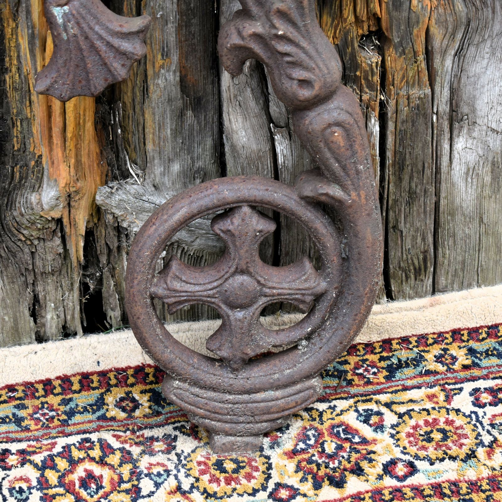 Antique Salvage Cast Iron Scroll Architectural Tudor Rose Garden Railing Finial photo vinterior