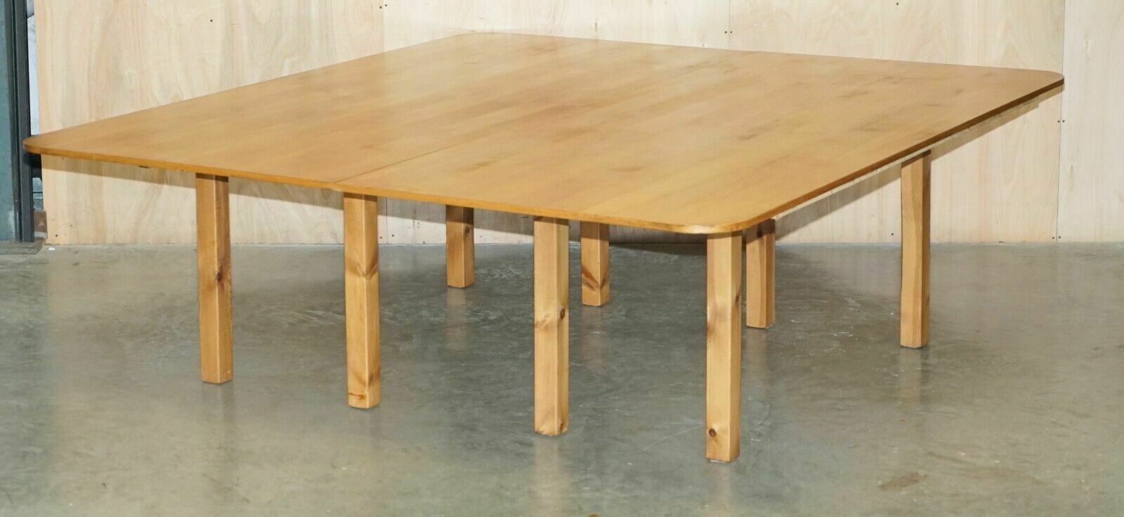 Very Large Solid Hardwood Refectory Workshop Dining Table Splits In The Middle photo furniture