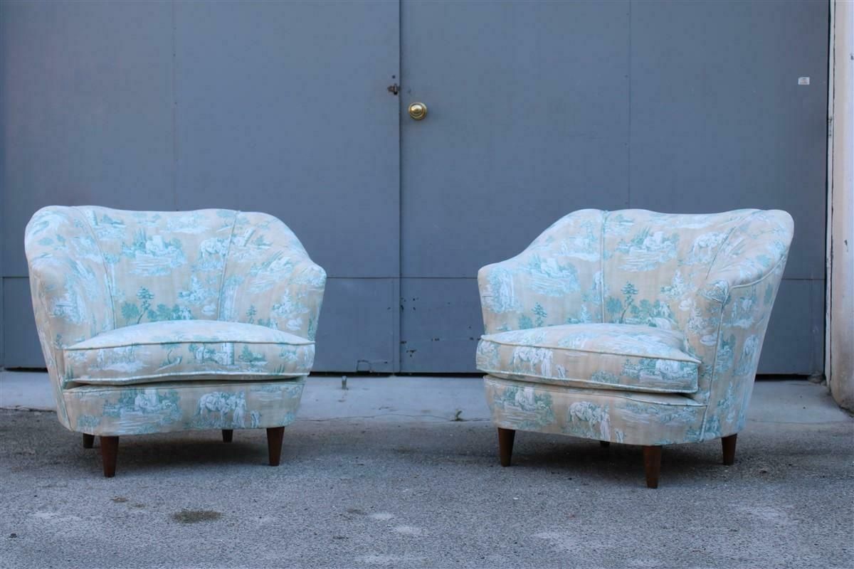 photo for sale Pair Of Italian Decorative Armchairs From The 1950s In The Style Of Gio Ponti