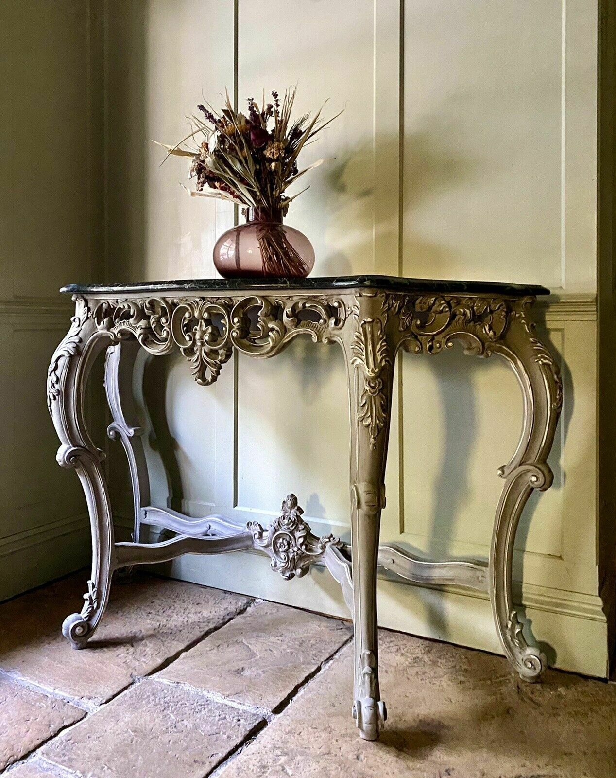 Vintage French Rococo Italian Marble Top Washstand Hall Dressing Console Table photo for sale