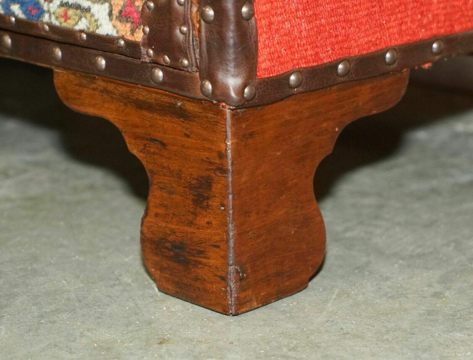 2850.0 Vintage Kilim & Brown Leather Chest Of Drawers Finished With Antique Pin Nails photo