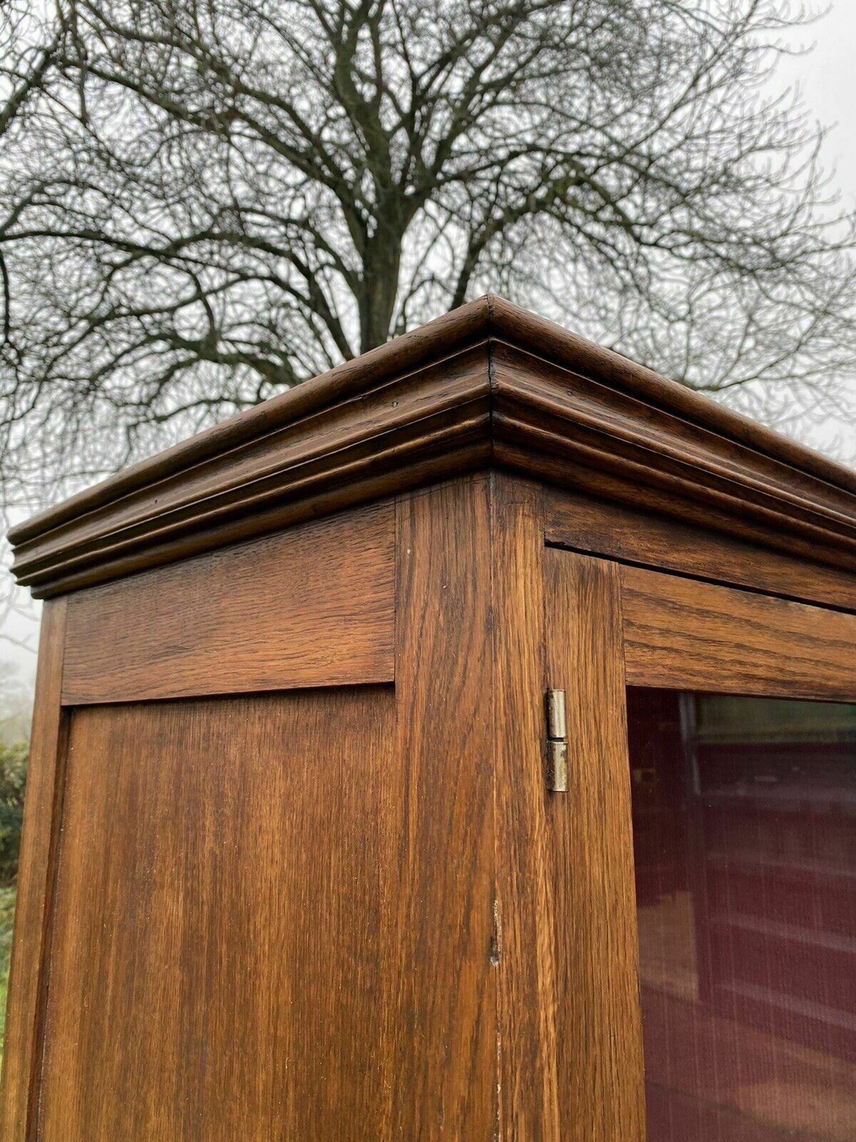 photo for sale Vintage Oak Glazed Oak Wood Storage Haberdashery Cabinet Compactum