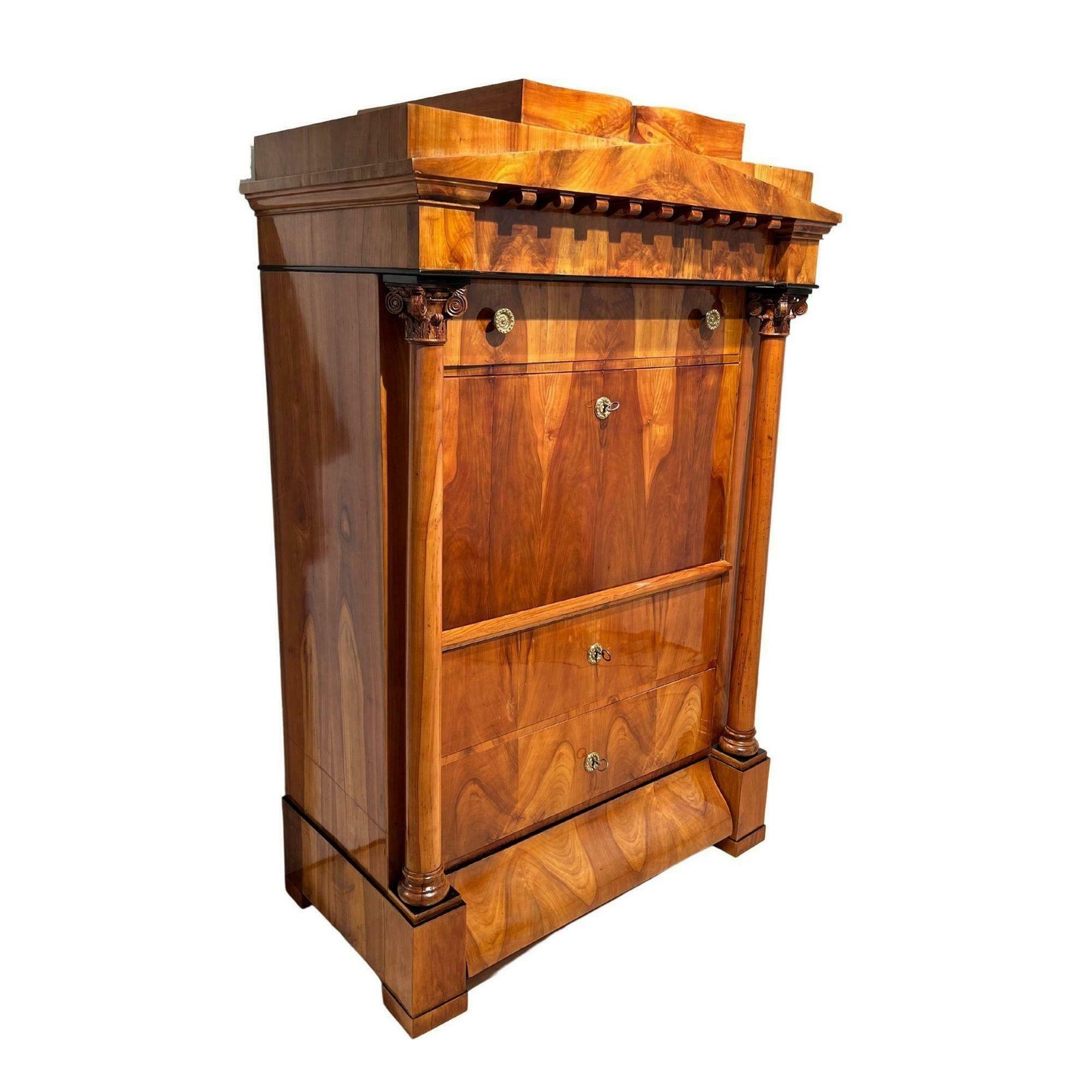 Biedermeier Secretaire, Cherry, Maple, Inlays, Brass, South Germany Circa 1830 photo for sale