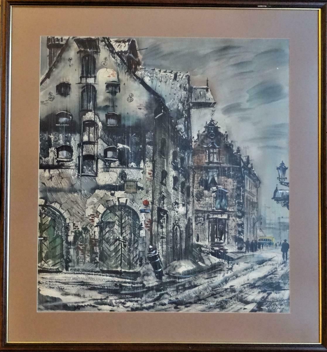 Janis Brekte Old City 1970. Paper, Watercolour, 1970 photo furniture