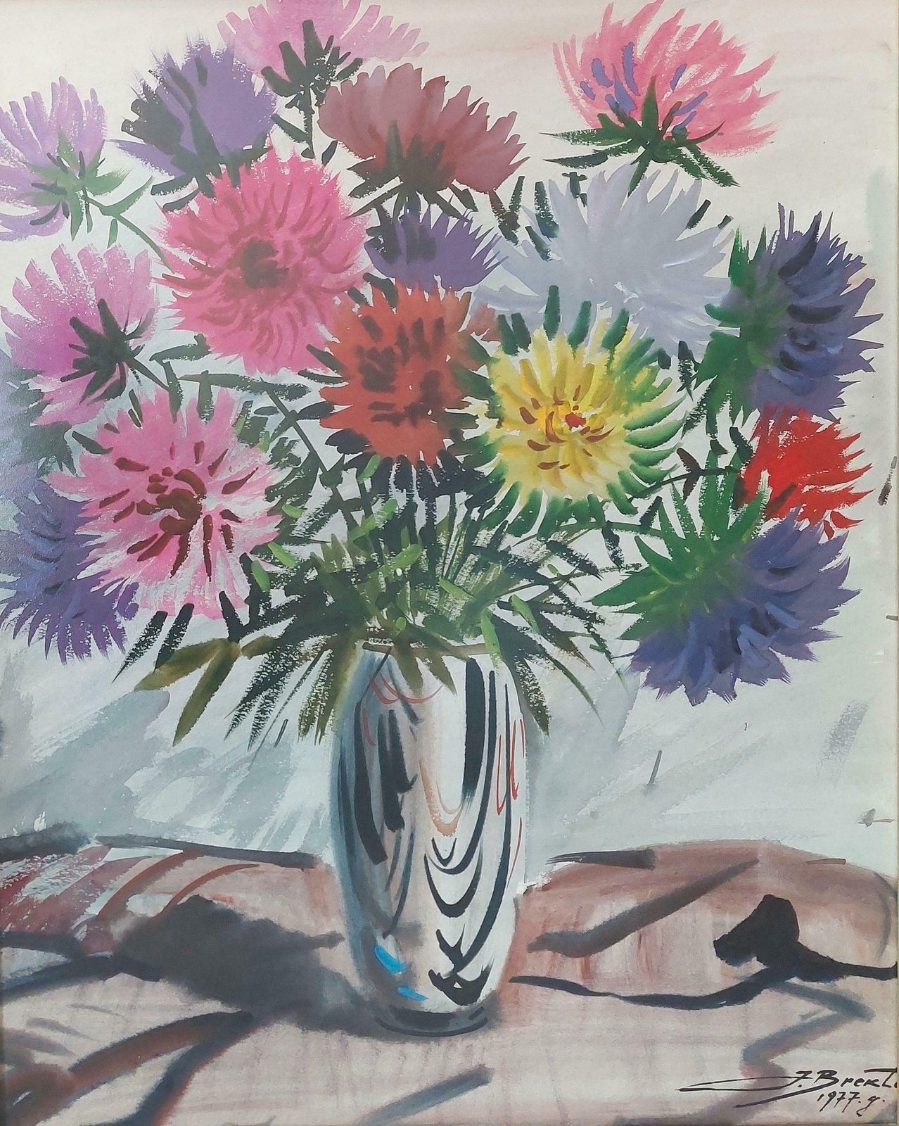Janis Brekte Aster Flowers Paper, Watercolour. 71x56.5cm 1977