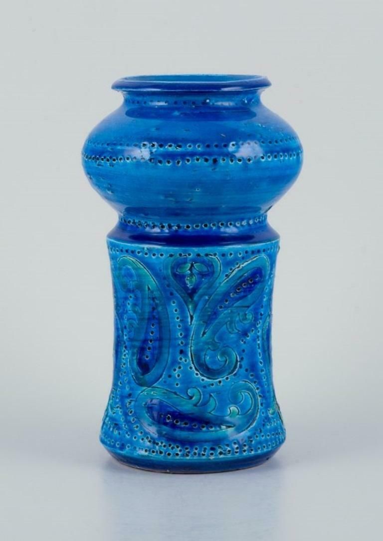 Aldo Londi For Bitossi, Italy, Ceramic Vase In Azure Blue Glaze. 1960s/70s. photo furniture