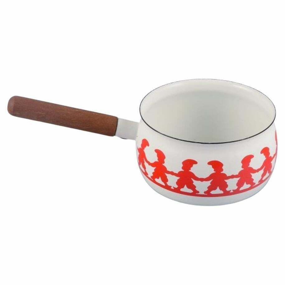 Kaj Franck For Arabia. "Tonttu" Enamelled Metal Saucepan With Wooden Handle.