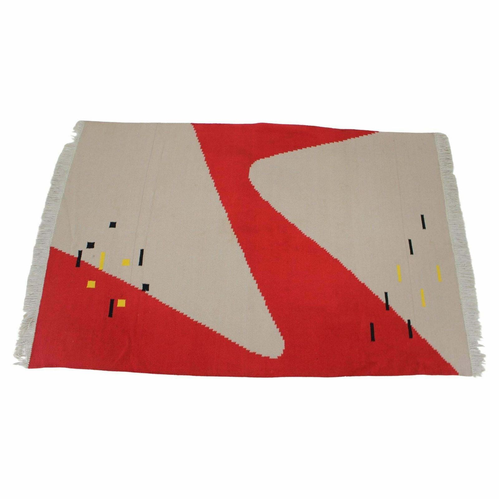 1950s Geometric Wool Kilim Carpet / Rug In Style Of Antonin Kybal