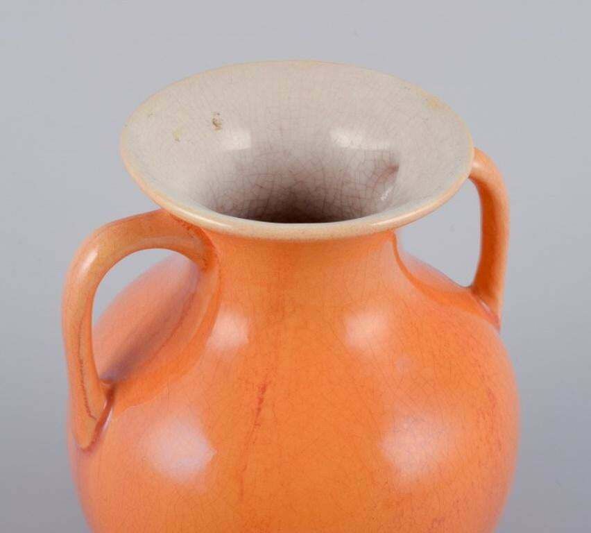 Rörstrand, Sweden, Earthenware Vase With Handles In Uranium Yellow Glaze. photo Home Decor