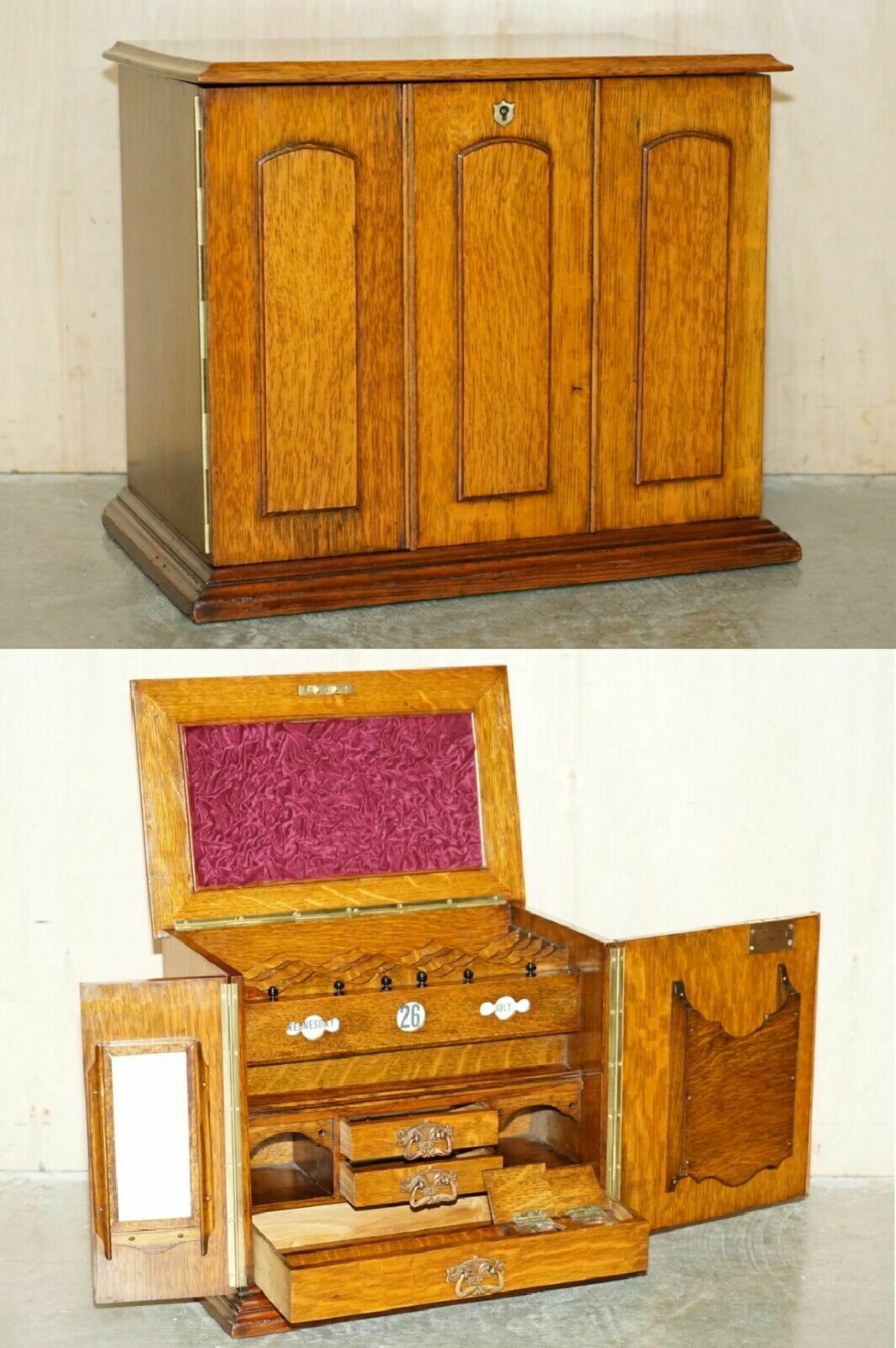 Restored Antique Art Nouveau Stationery Writing Cabinet With Calendar & Key
