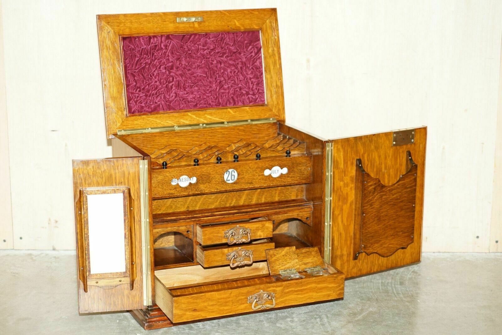 995.0 Restored Antique Art Nouveau Stationery Writing Cabinet With Calendar & Key photo