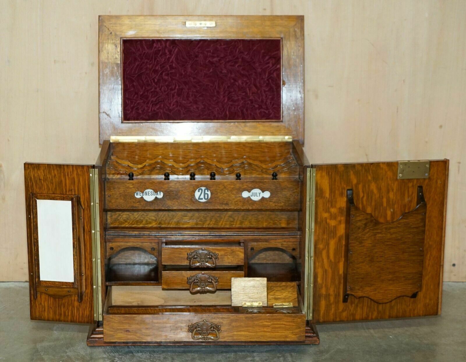 photo vinterior Restored Antique Art Nouveau Stationery Writing Cabinet With Calendar & Key