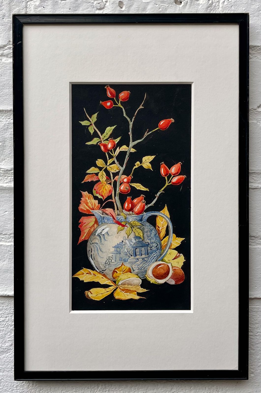 Autumn Still Life Watercolour Painting With Black Frame photo furniture
