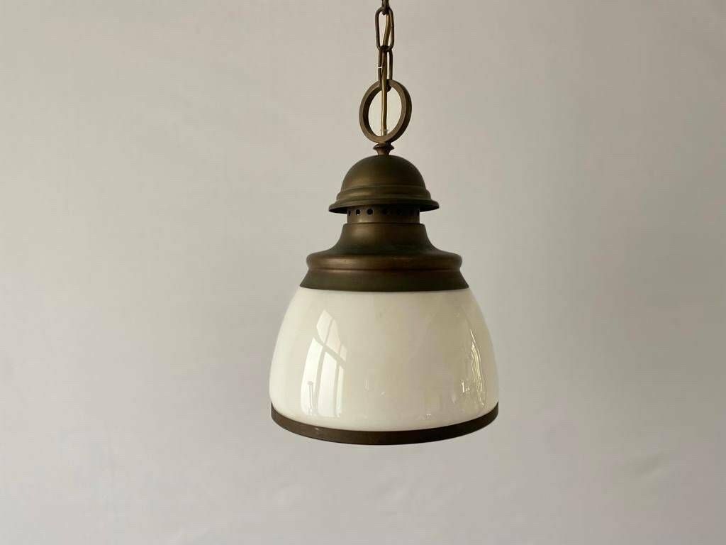 Art Deco Milk Glass And Antique Metal Pendant Lamp, 1940s, Germany