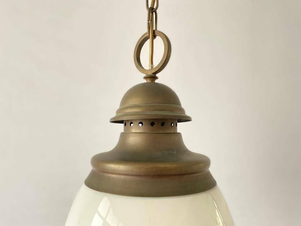 Art Deco Milk Glass And Antique Metal Pendant Lamp, 1940s, Germany photo 1062.0