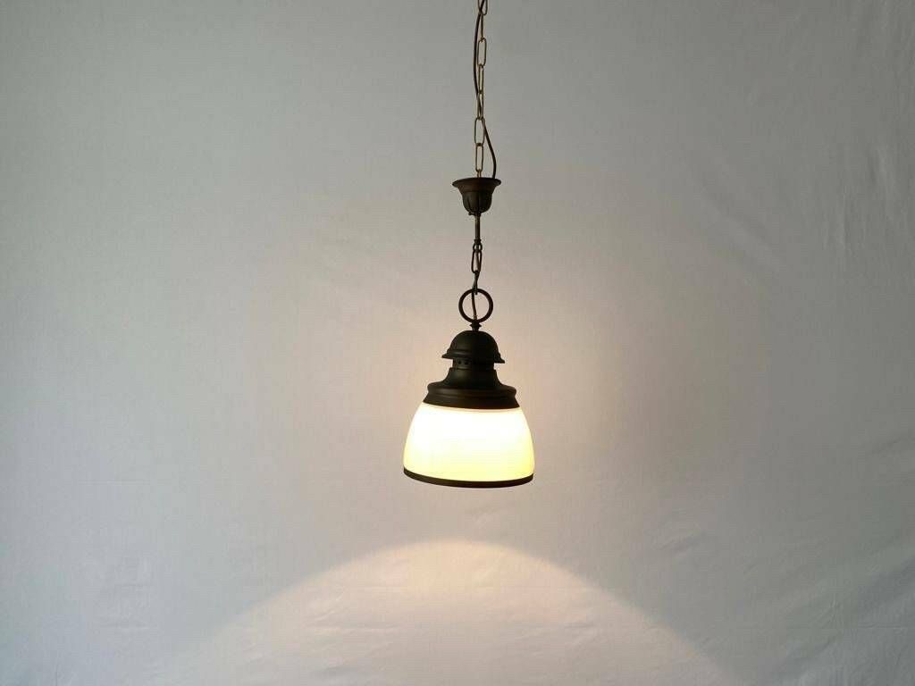 Art Deco Milk Glass And Antique Metal Pendant Lamp, 1940s, Germany photo vinterior