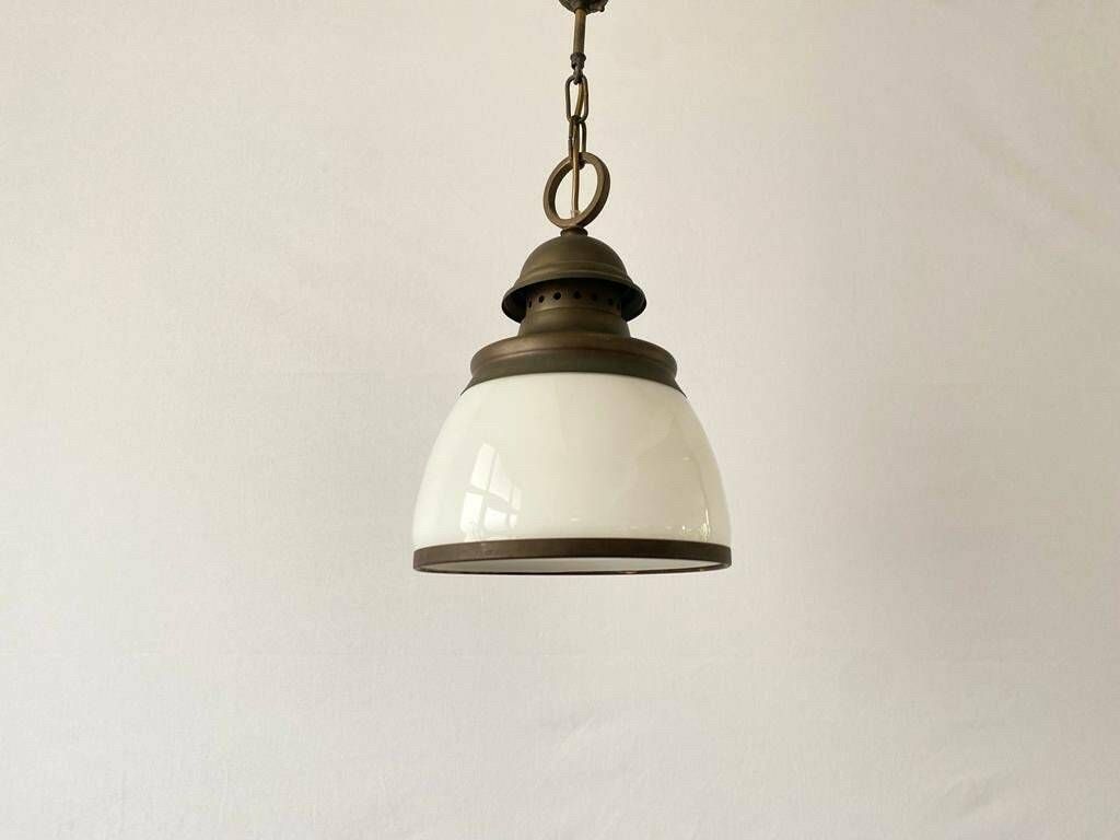 photo furniture Art Deco Milk Glass And Antique Metal Pendant Lamp, 1940s, Germany
