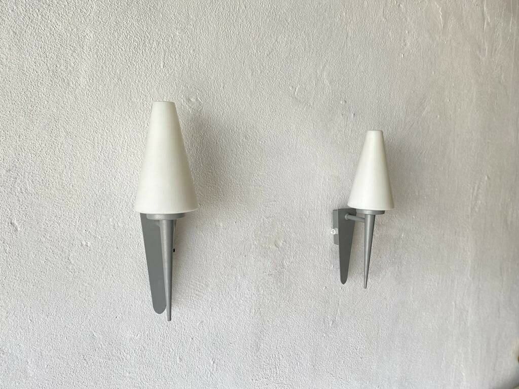 Elegant White Glass Pyramid Design Pair Of Sconces By Böhmer Leuchten, 1970s, Germany photo for sale