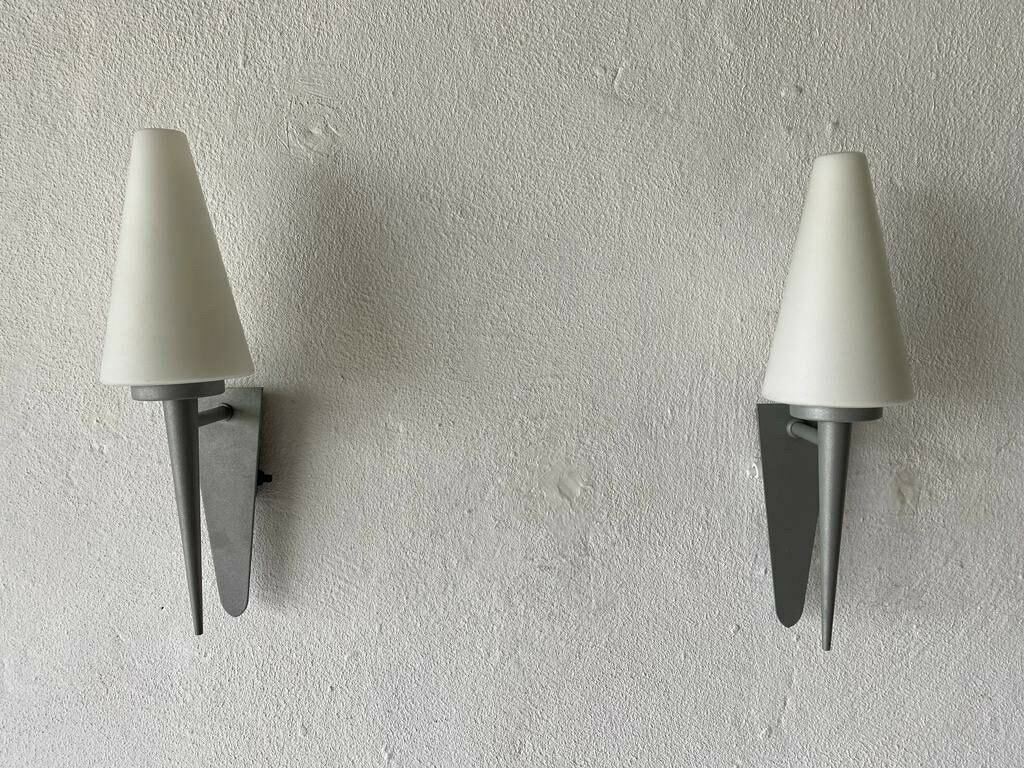 Elegant White Glass Pyramid Design Pair Of Sconces By Böhmer Leuchten, 1970s, Germany photo 772.0