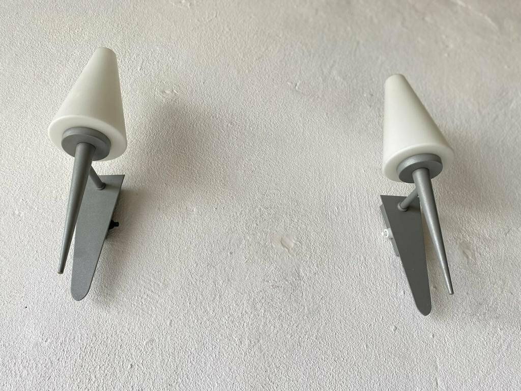 photo furniture Elegant White Glass Pyramid Design Pair Of Sconces By Böhmer Leuchten, 1970s, Germany