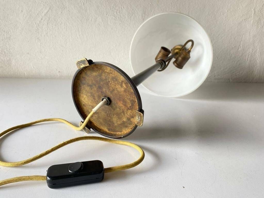 Art Deco Milk Glass And Bronze Large Table Lamp By D.R.P. Savas, German Reich Patent, 1930s, Germany photo vinterior