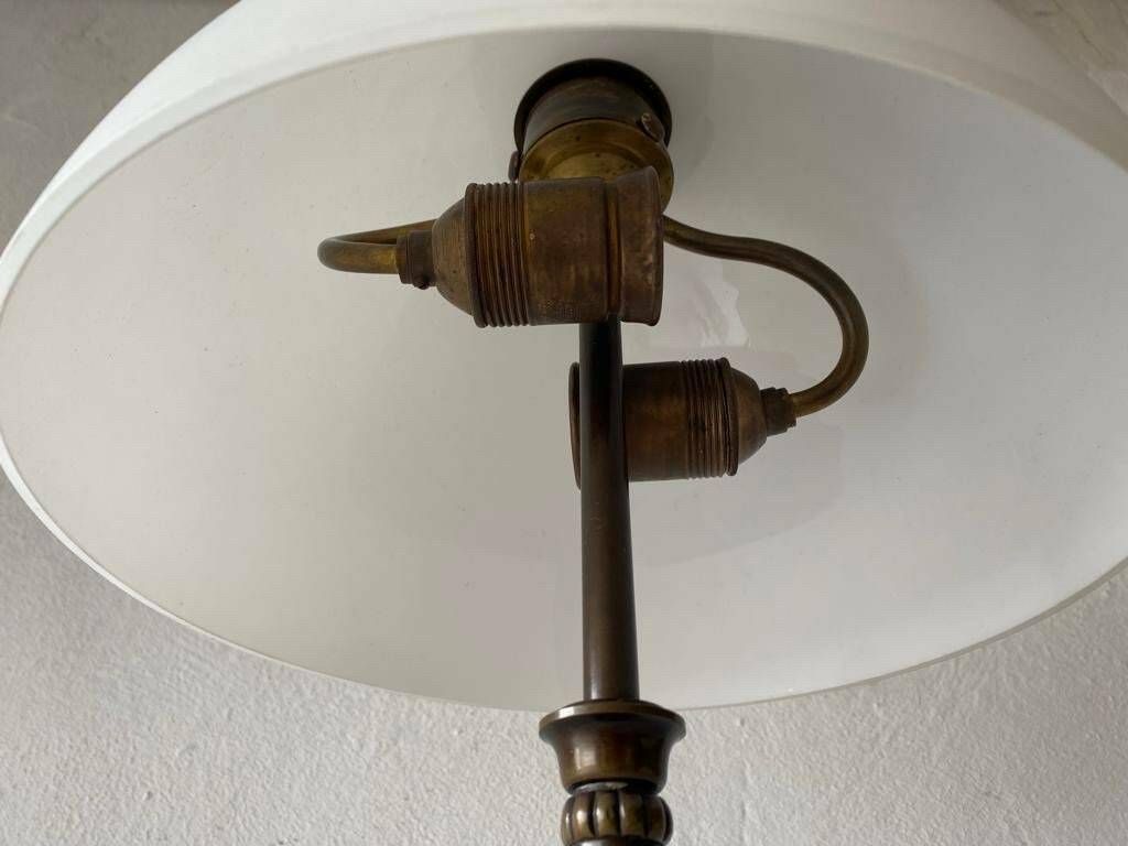 Art Deco Milk Glass And Bronze Large Table Lamp By D.R.P. Savas, German Reich Patent, 1930s, Germany photo vintage