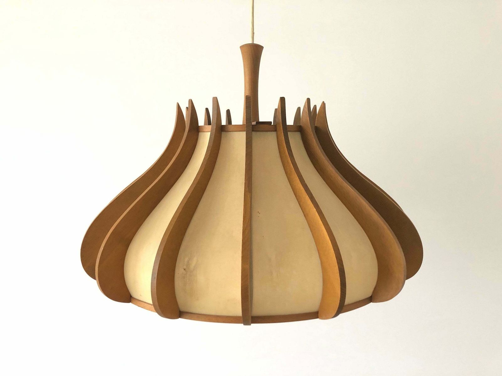 Unusual Design Wood And Plastic Paper Large Pendant Lamp, 1960s, Germany